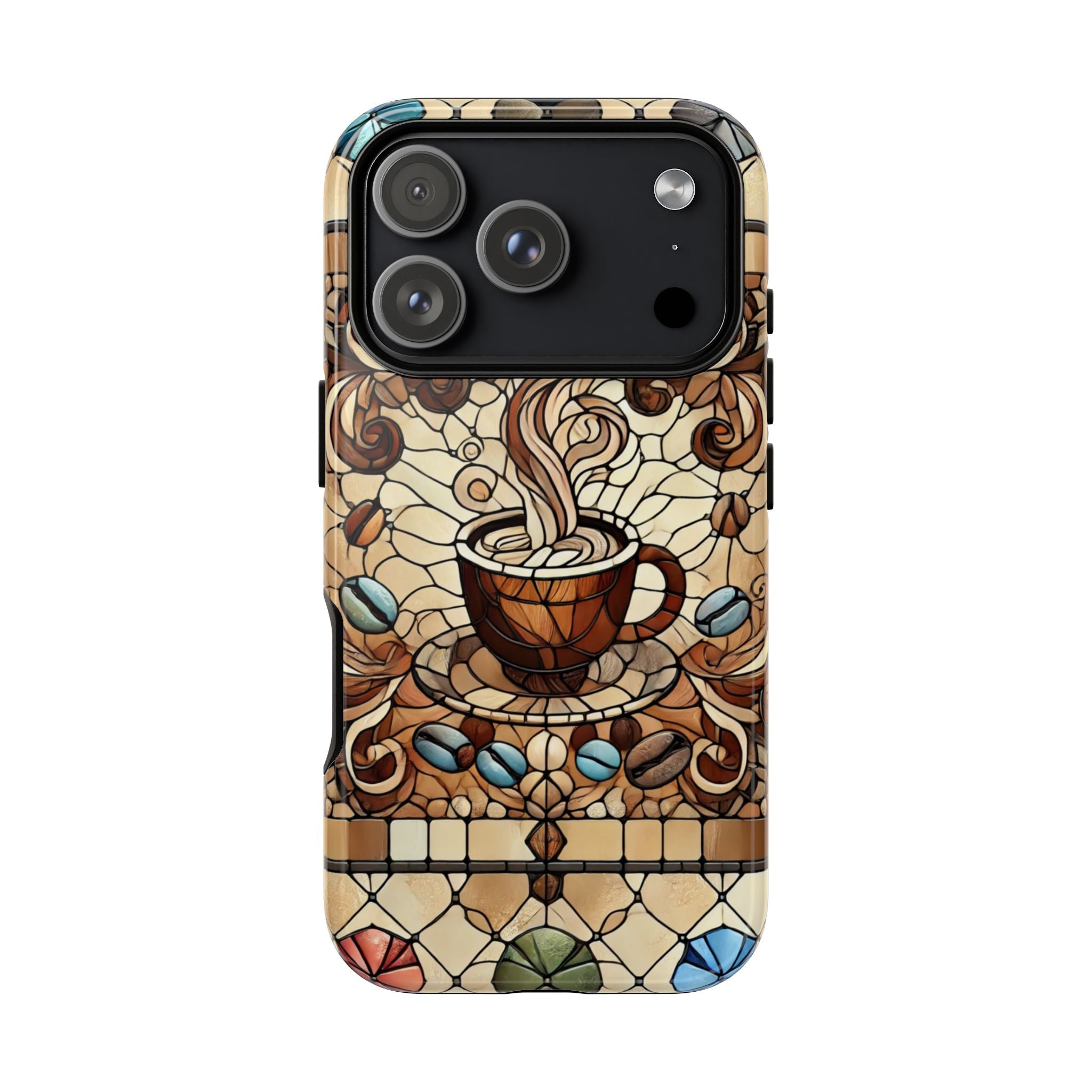 Stained Glass Coffee iPhone Case – Shockproof TPU, 3D Wrap Design