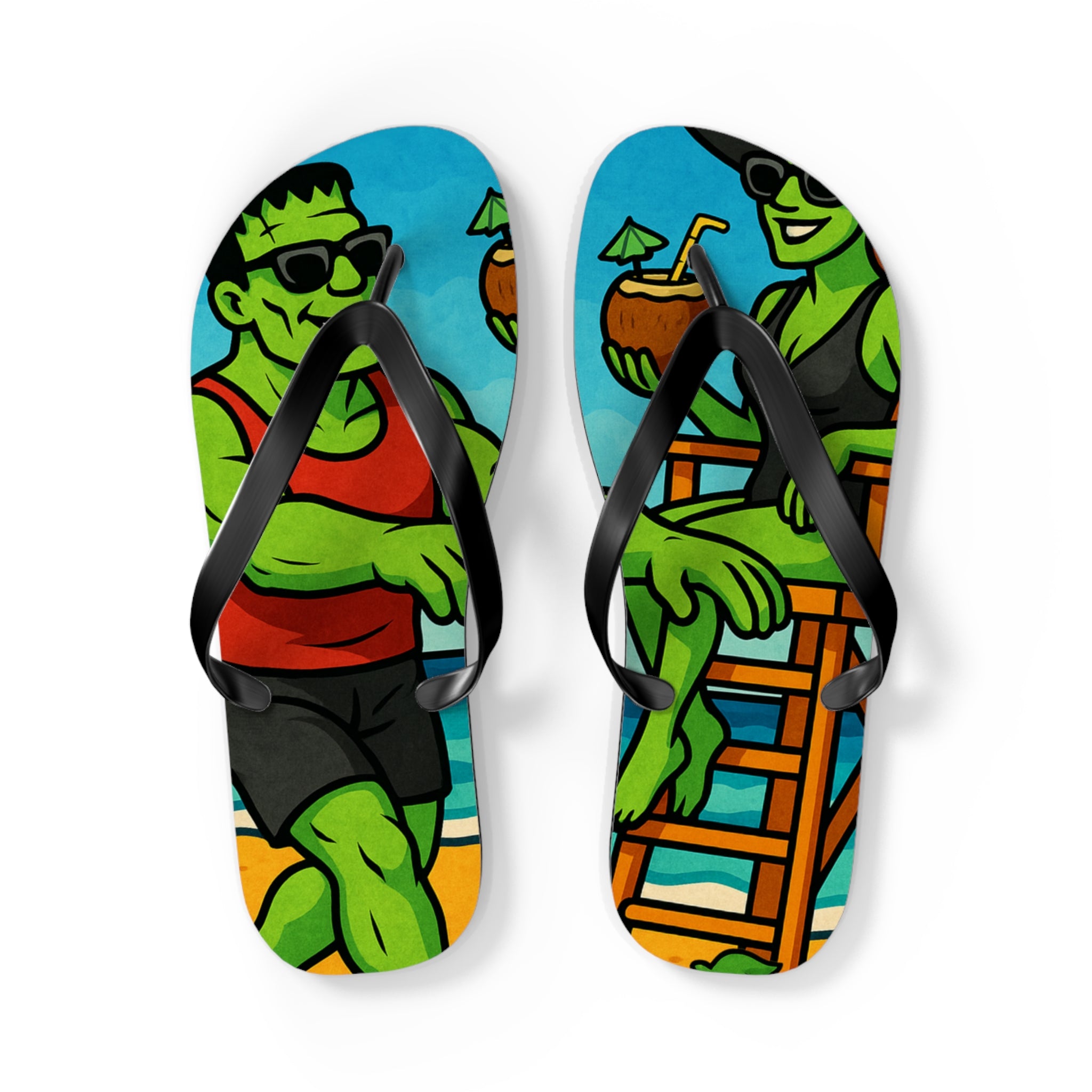Fun Monster-Themed Flip Flops - Vibrant Summerween Sandals