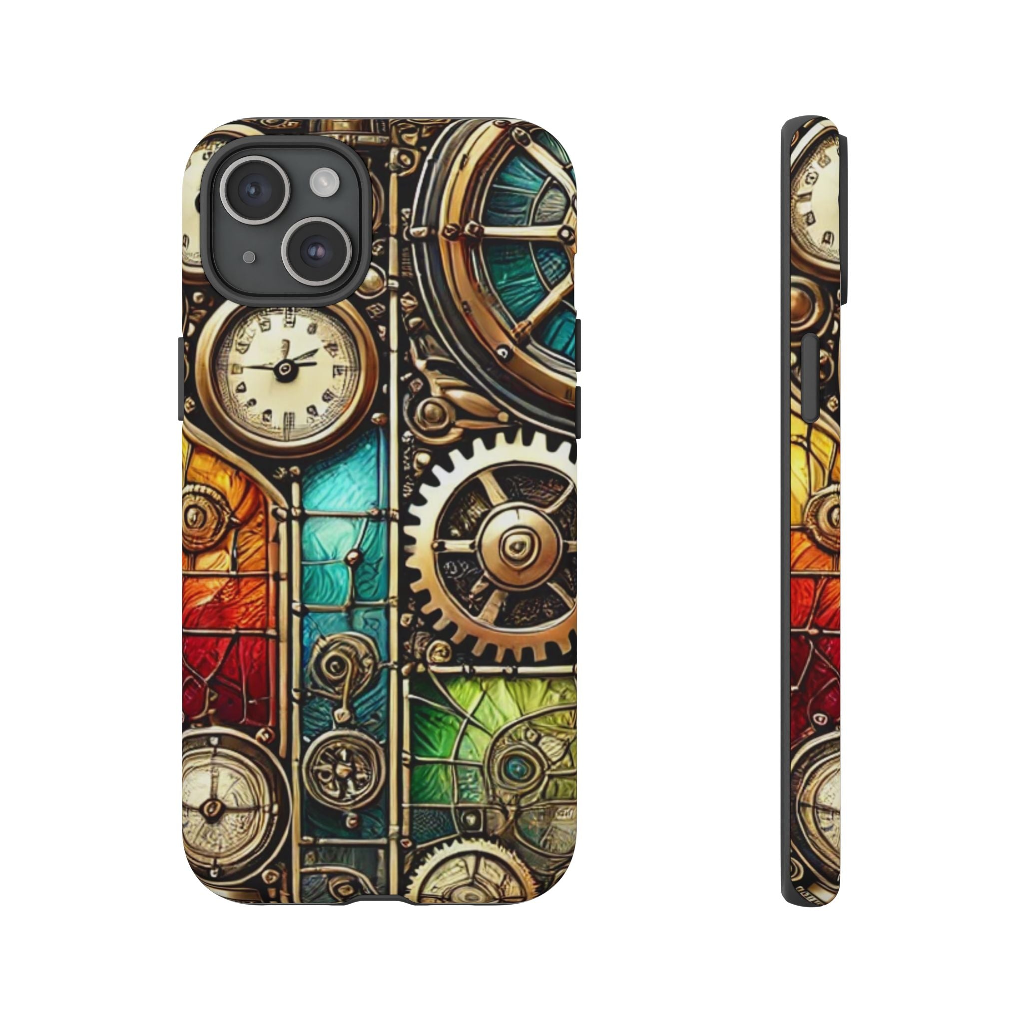 Steampunk Faux Stained Glass iPhone Case – 3D Full-Wrap Protective Cover with TPU Liner