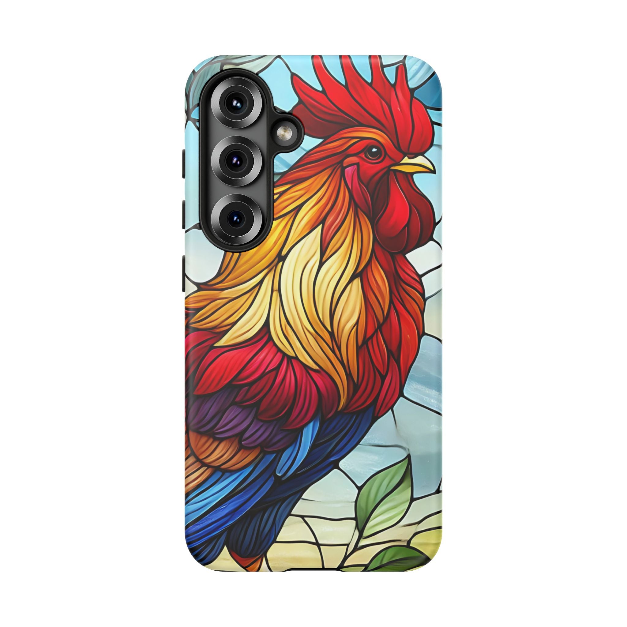 Colorful Stained Glass Rooster Android Case, Tough Protective Phone Cover, Farmhouse Decor Protective Phone Case, Unique Chicken Design