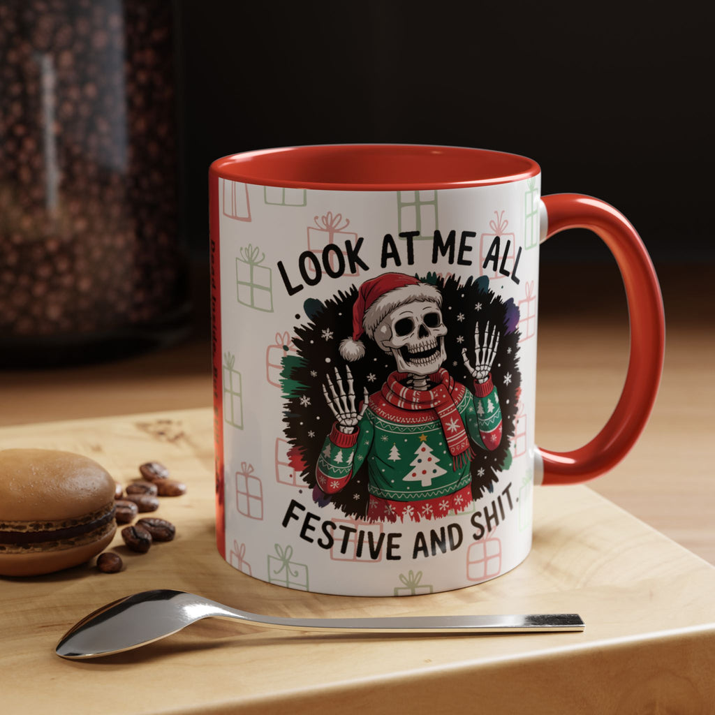 Halloween Lovers Christmas Mug, Funny Skeleton Christmas Mug