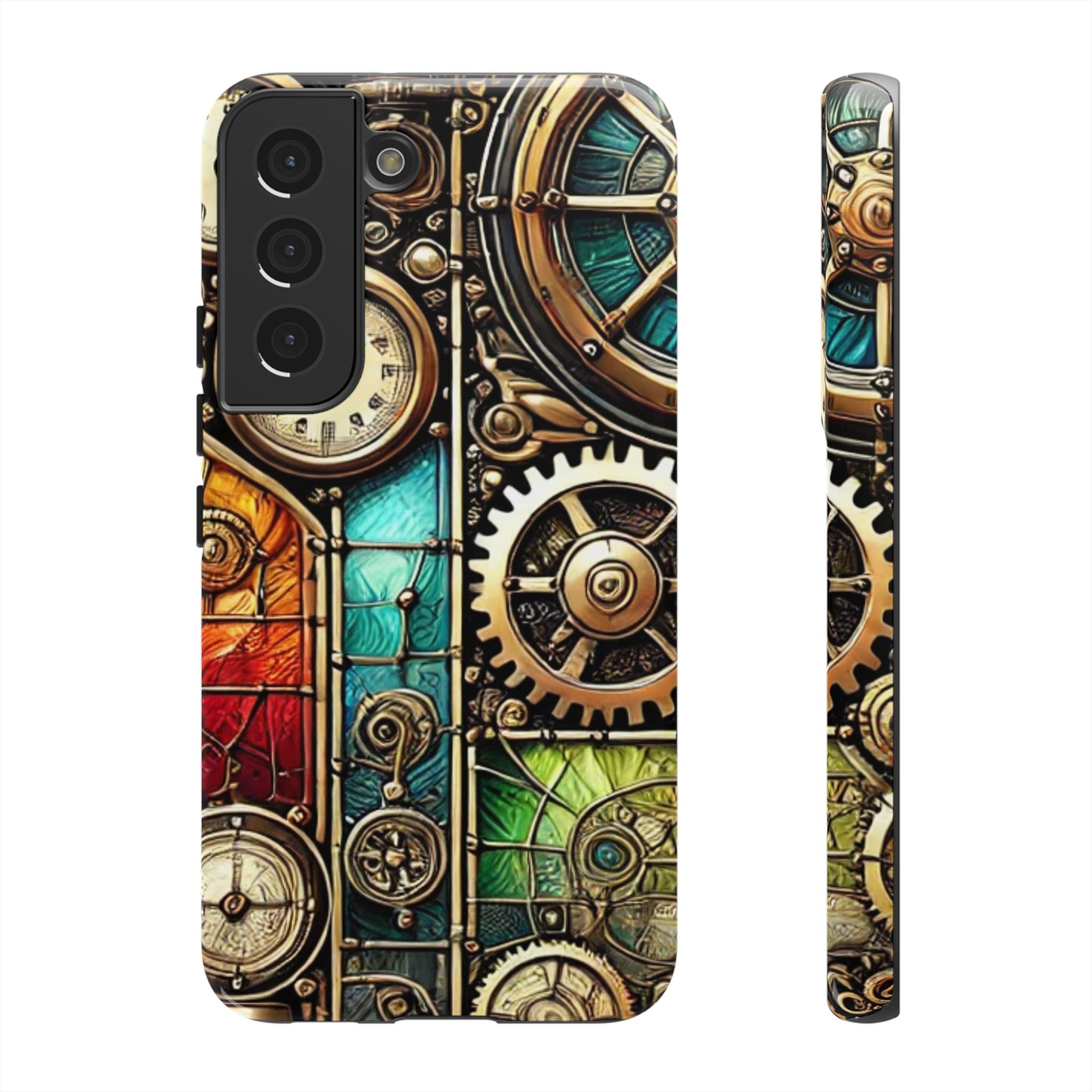 Steampunk Meets Stained Glass Android Case, Artistic Gear Design, Vintage Tech Accessory, Steampunk Decor, Faux Stained Glass Tech Decor