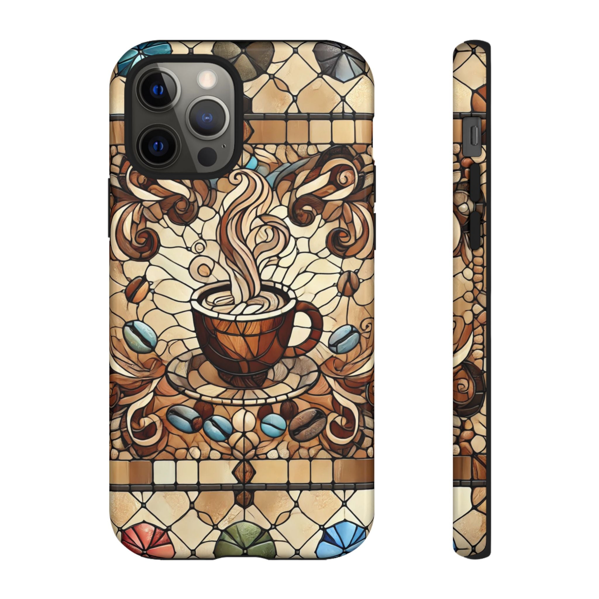 Stained Glass Coffee iPhone Case – Shockproof TPU, 3D Wrap Design