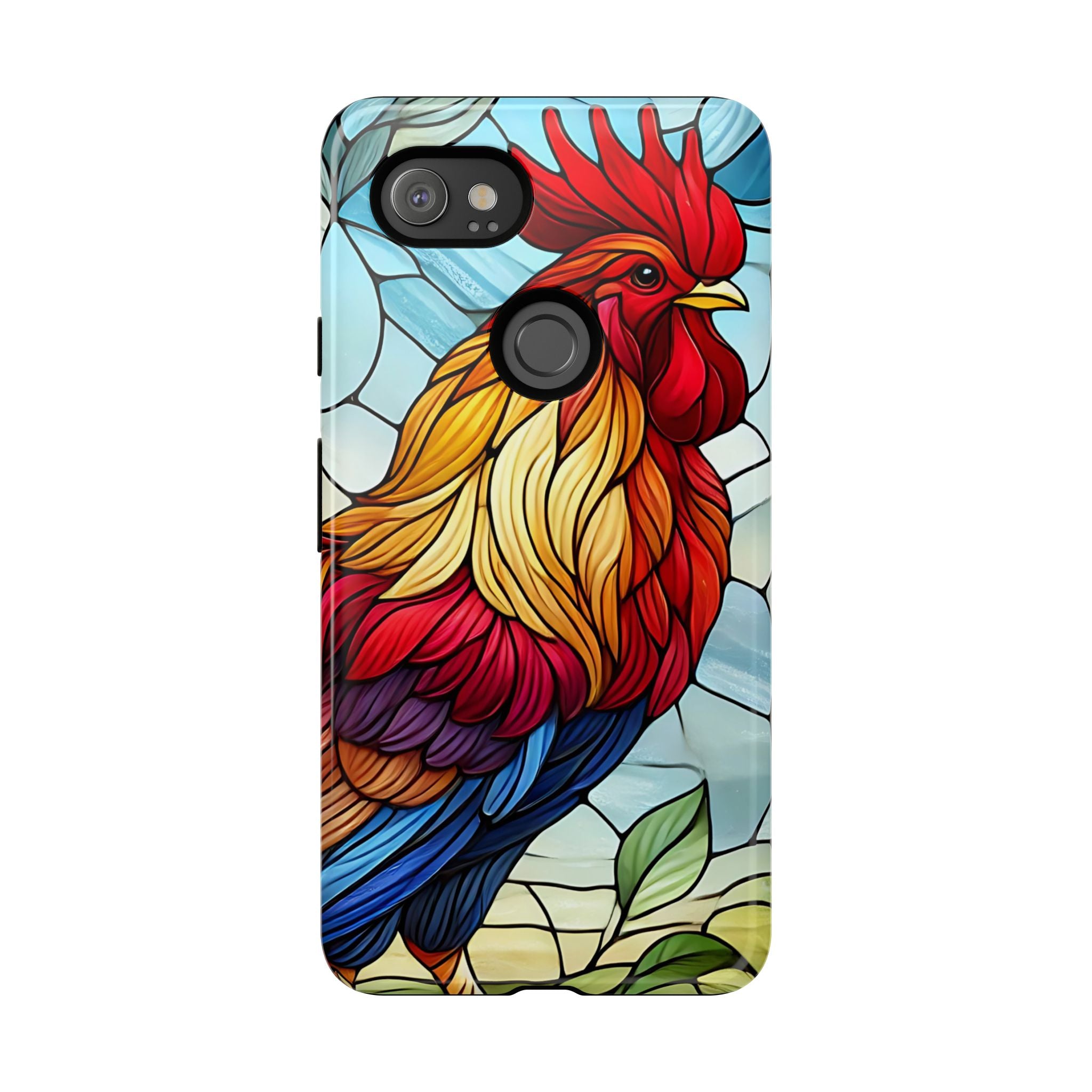 Rooster Faux Stained Glass Phone Case – 3D Full-Wrap Protective Cover with TPU Liner