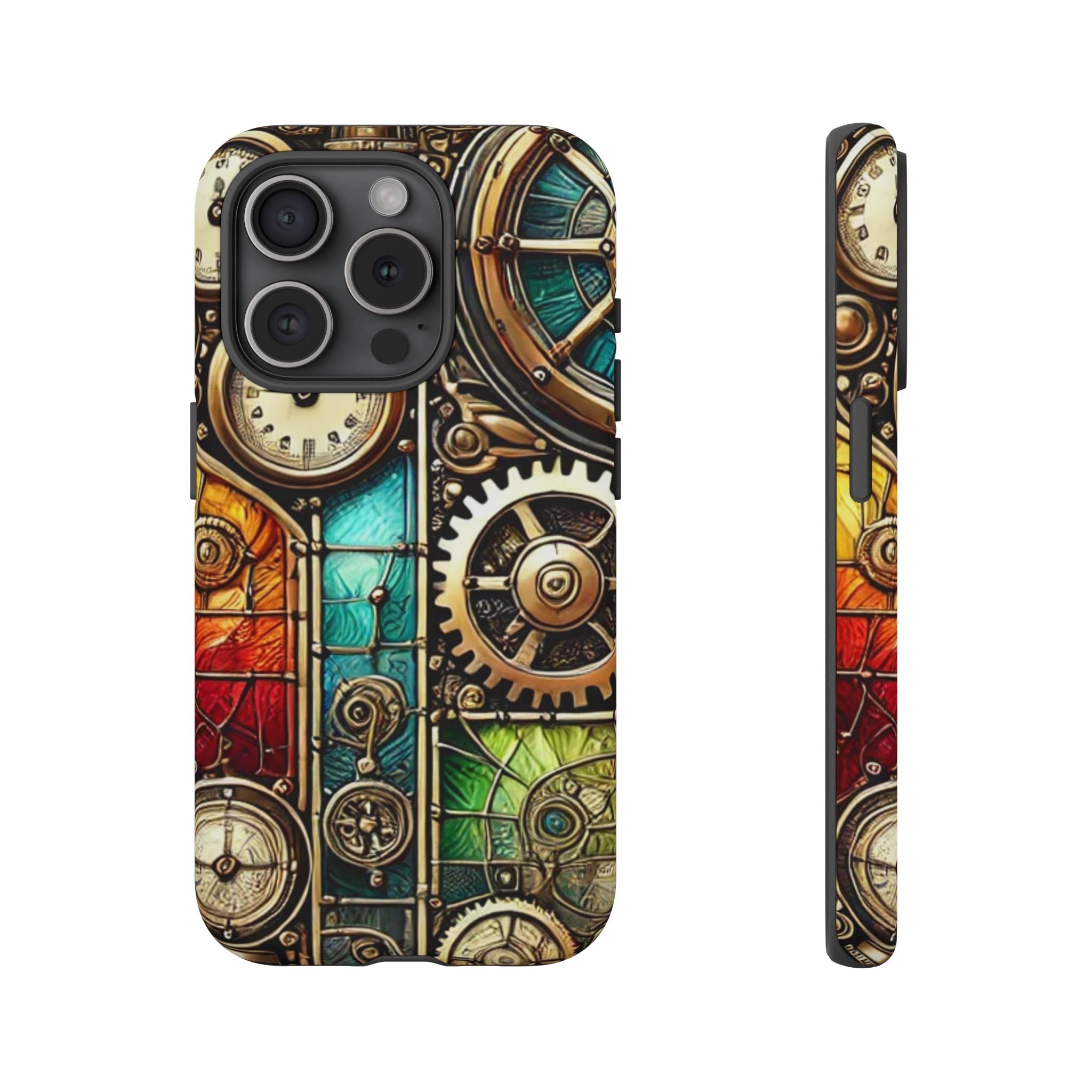 Steampunk Faux Stained Glass iPhone Case – 3D Full-Wrap Protective Cover with TPU Liner