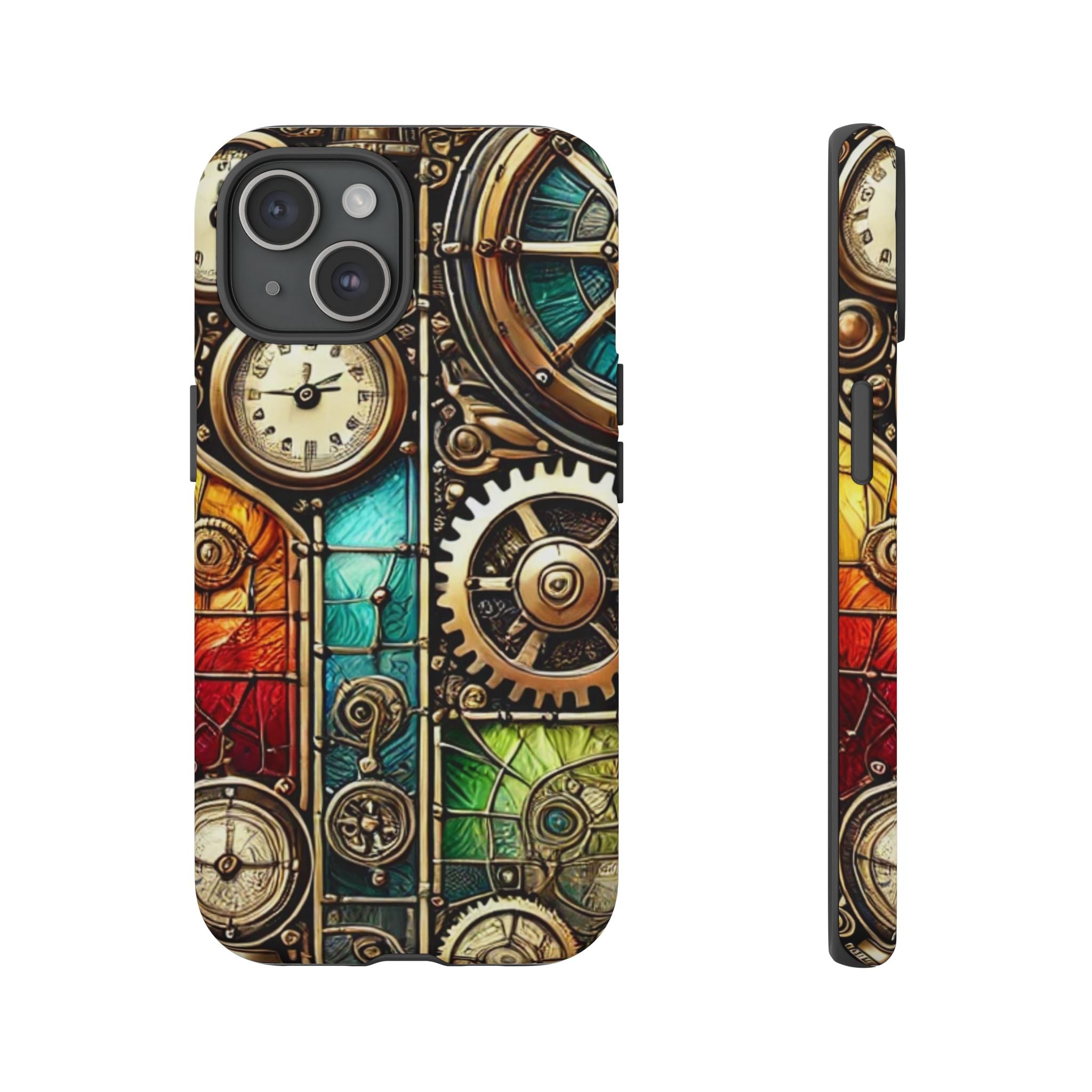 Steampunk Faux Stained Glass iPhone Case – 3D Full-Wrap Protective Cover with TPU Liner