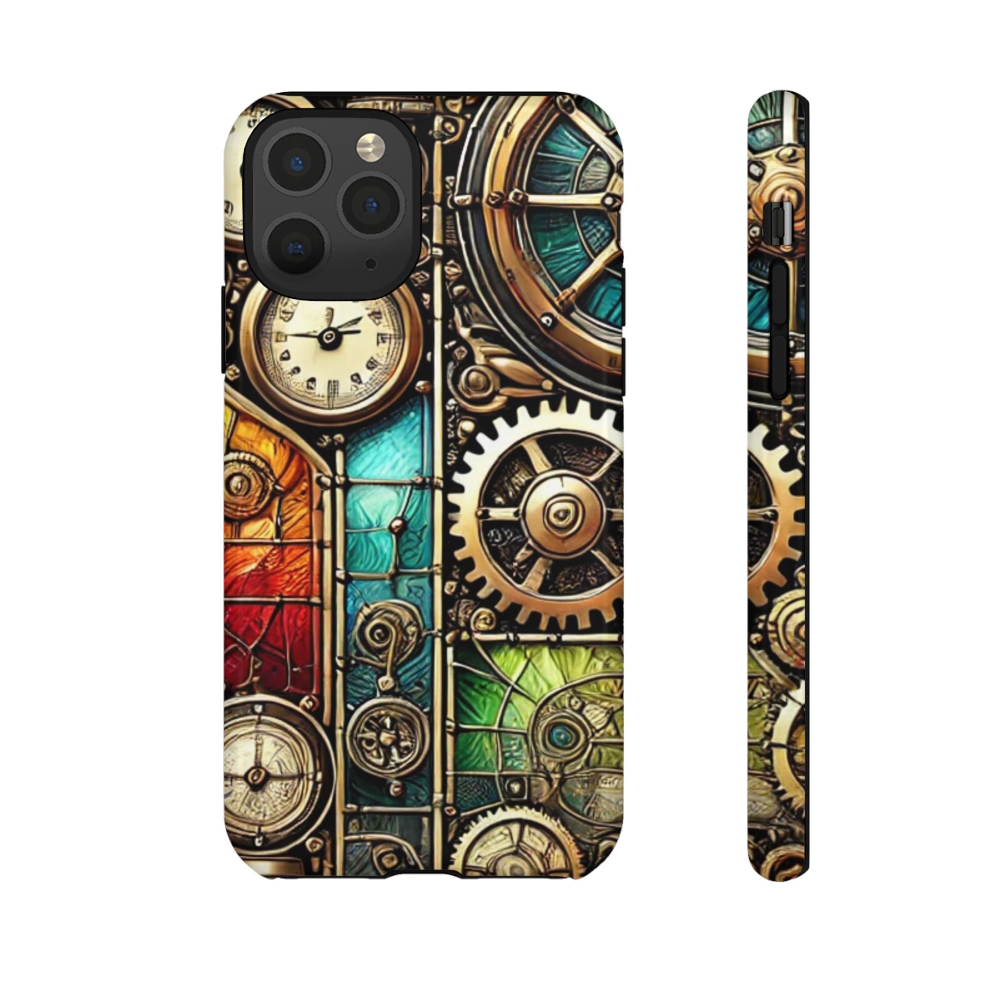 Steampunk Faux Stained Glass iPhone Case – 3D Full-Wrap Protective Cover with TPU Liner
