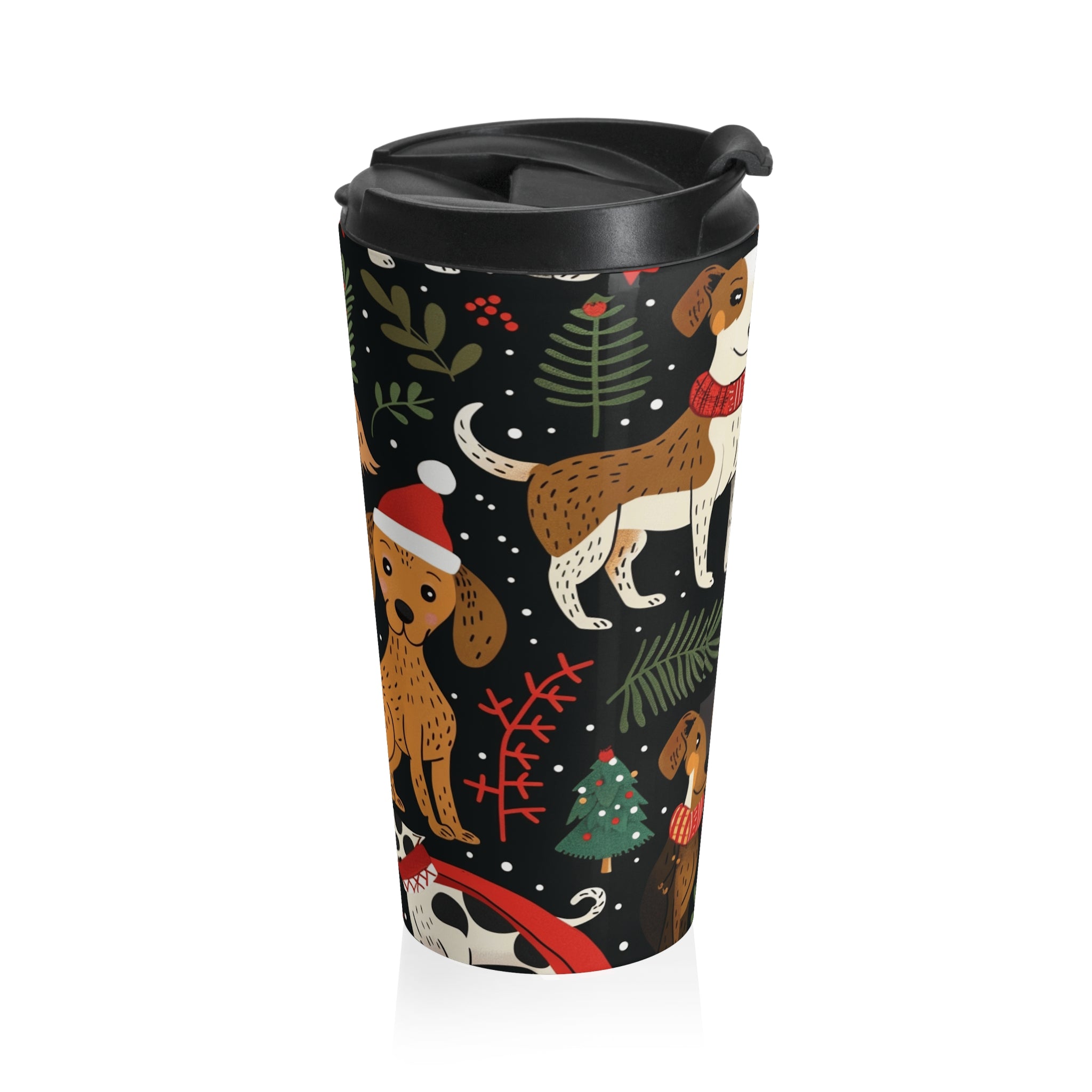Holiday Dogs Stainless Steel Travel Mug — Cute Christmas Puppy Pattern