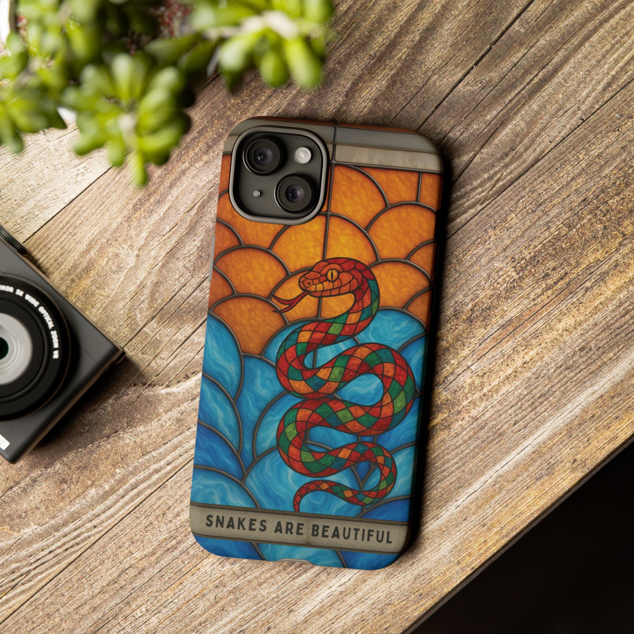 Snakes Are Beautiful Stained Glass Phone Case, Colorful Reptile Design Phone Cover, Nature Lovers Reptile Phone Case, Danger Noodle Case