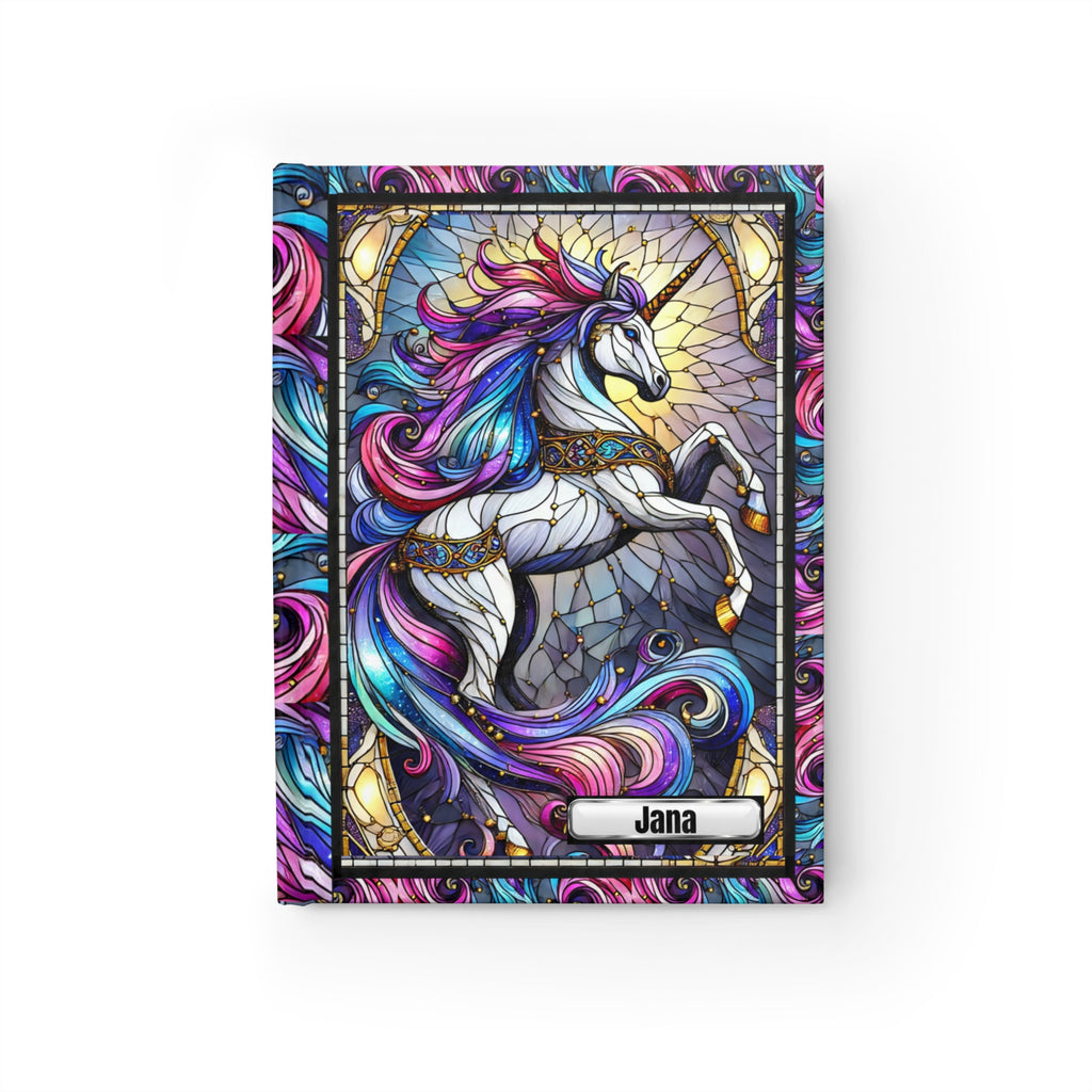Custom Unicorn Stained Glass Lined Journal, Unicorn Lovers Notebook, Reflection Diary