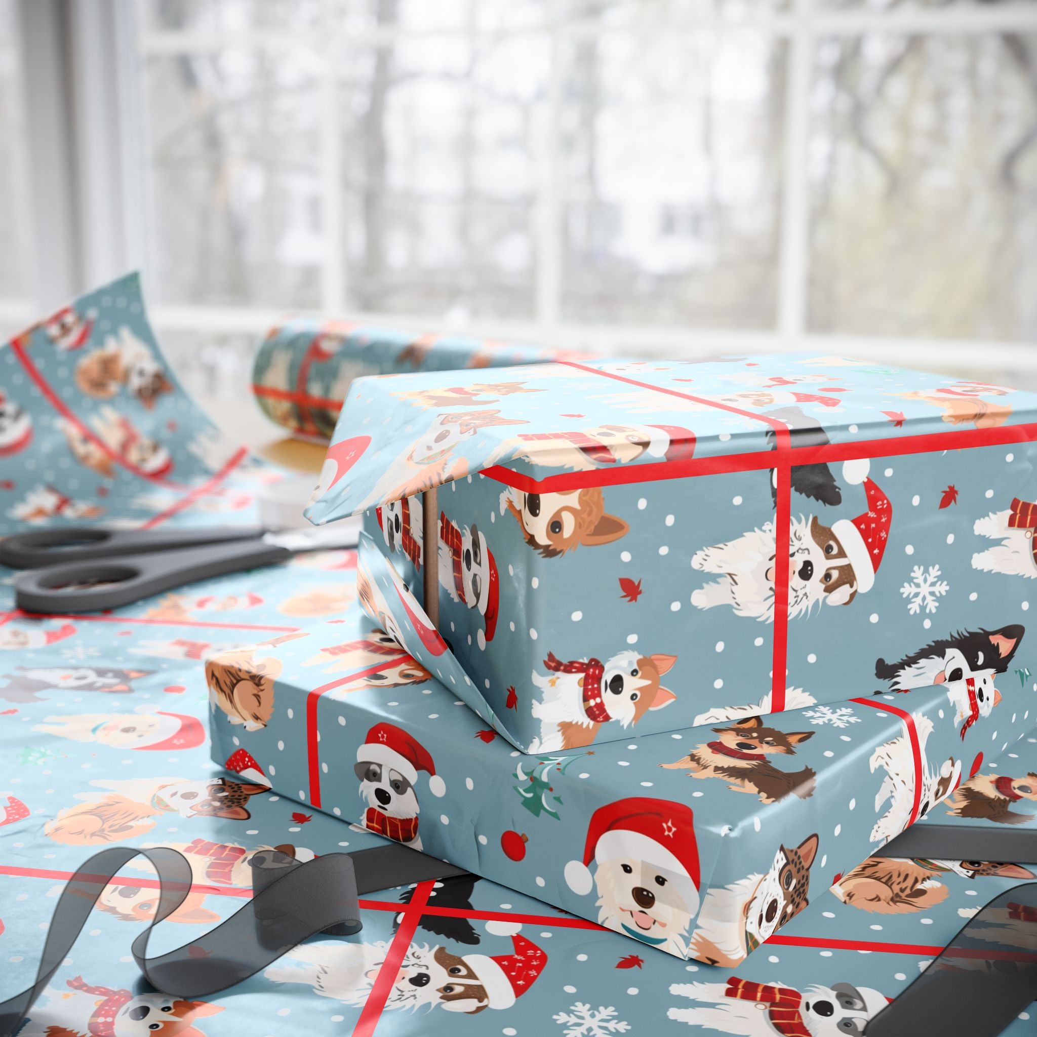 Dog Pattern Wrapping Paper Roll – Festive Puppies Holiday Gift Wrap