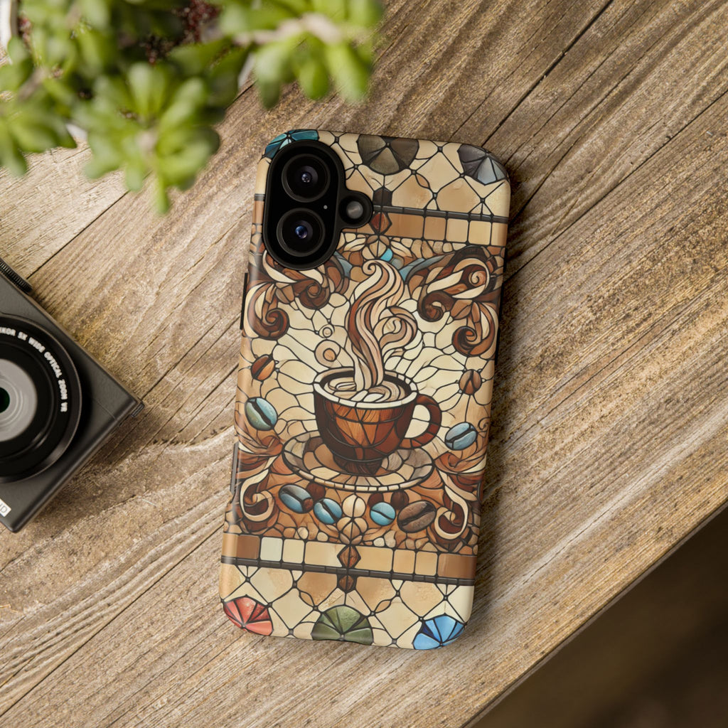 Stained Glass Coffee iPhone Case – Shockproof TPU, 3D Wrap Design