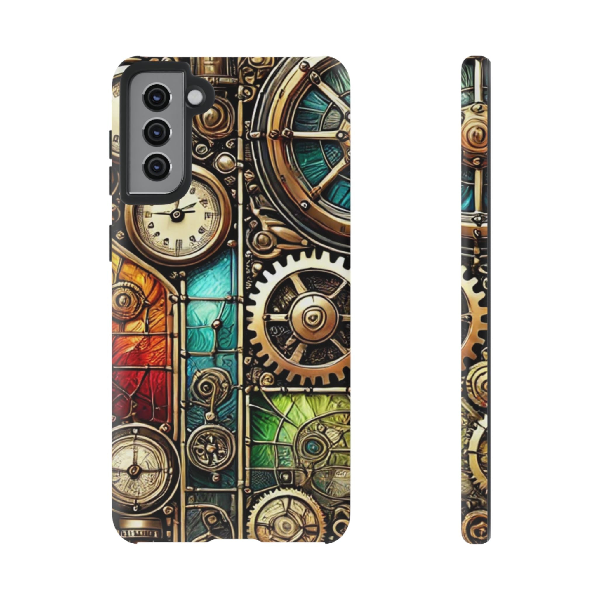 Steampunk Meets Stained Glass Android Case, Artistic Gear Design, Vintage Tech Accessory, Steampunk Decor, Faux Stained Glass Tech Decor