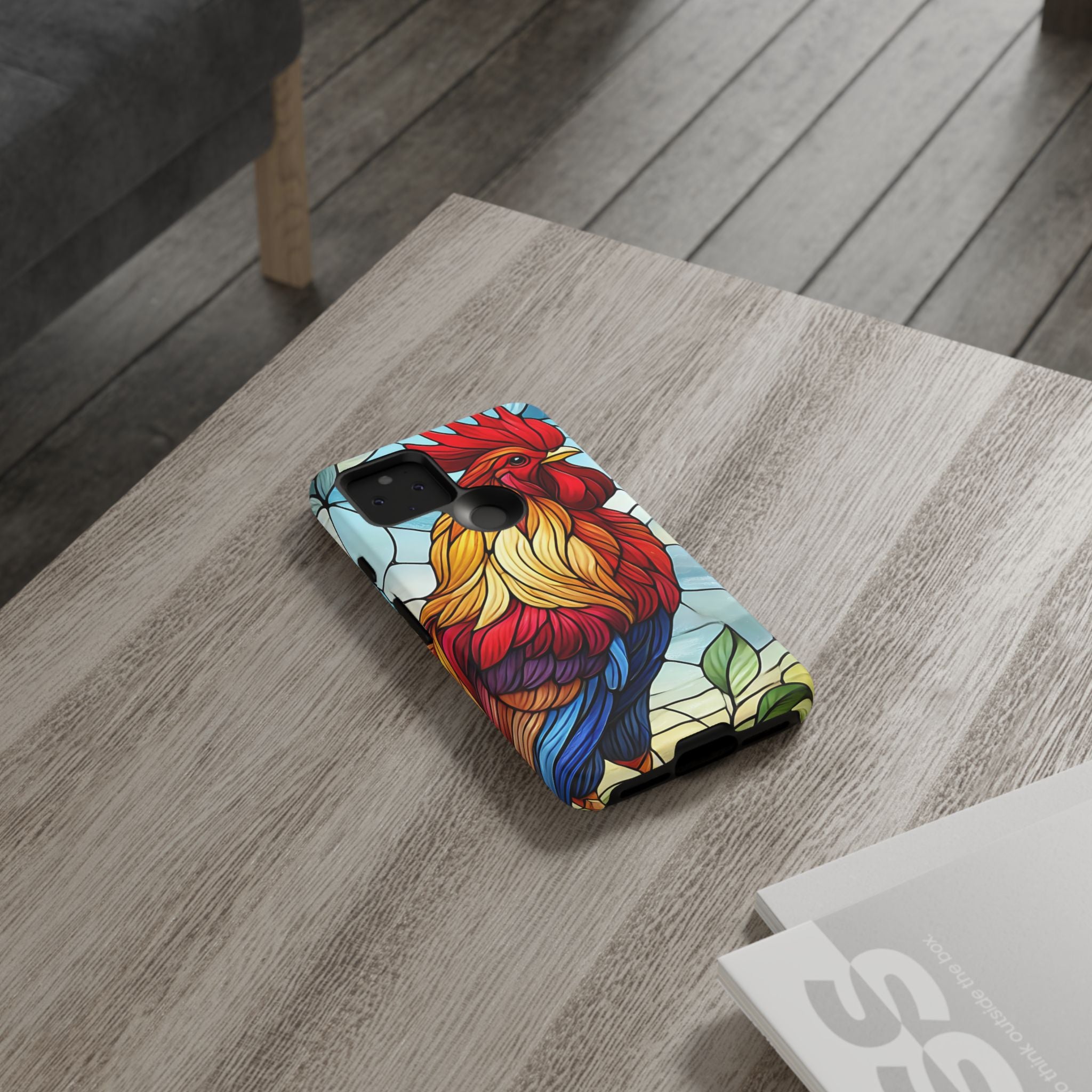 Rooster Faux Stained Glass Phone Case – 3D Full-Wrap Protective Cover with TPU Liner