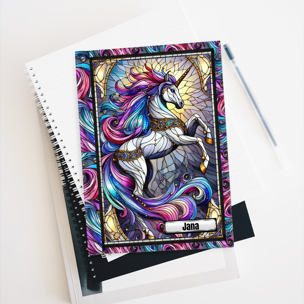 Custom Unicorn Stained Glass Lined Journal, Unicorn Lovers Notebook, Reflection Diary