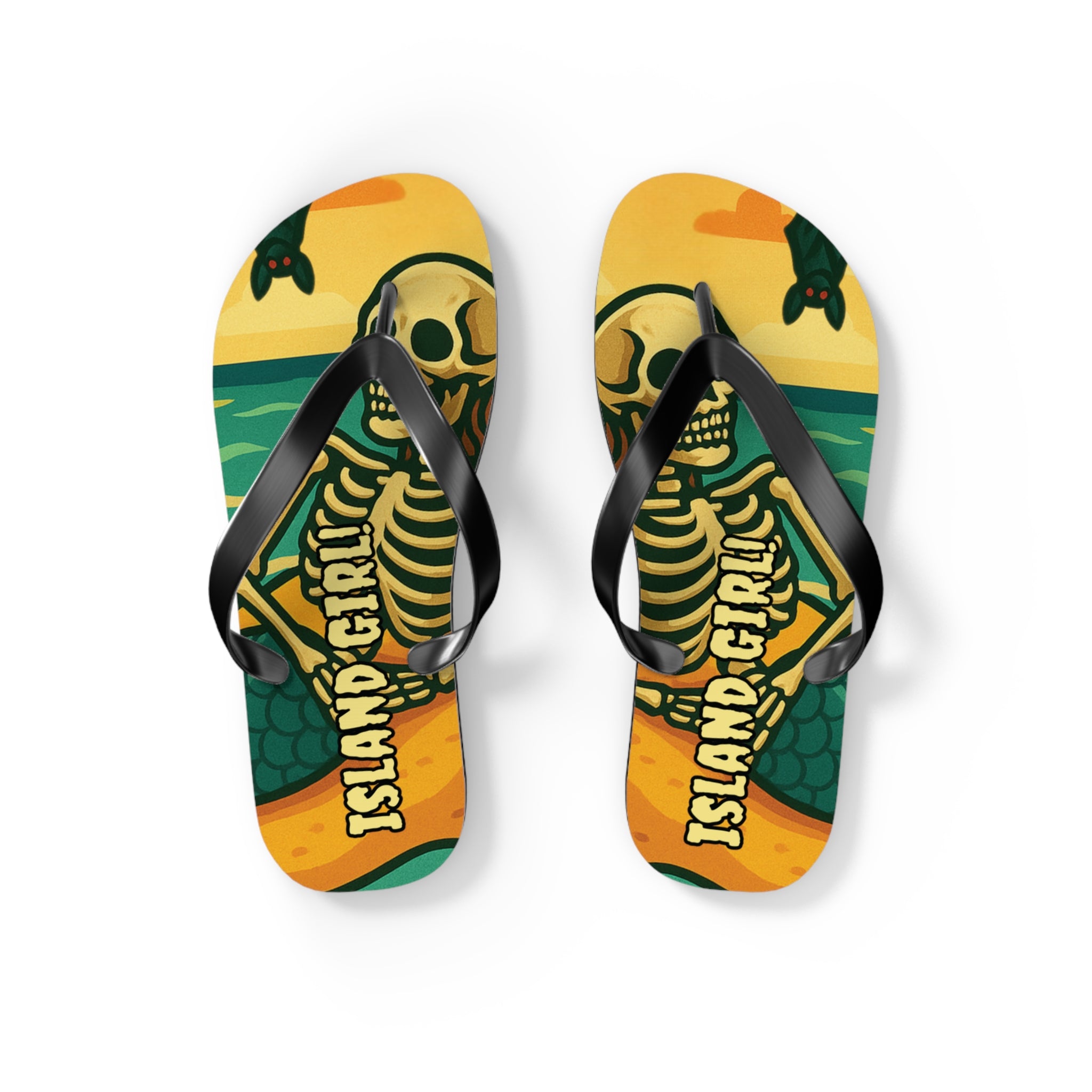 Beach Vibes Flip Flops, Island Girl Skull Design Sandals