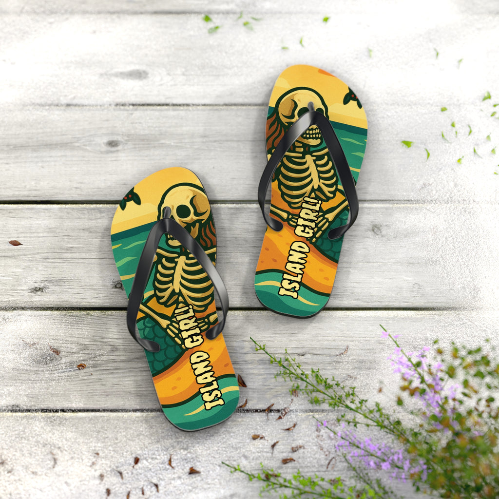 Beach Vibes Flip Flops, Island Girl Skull Design Sandals