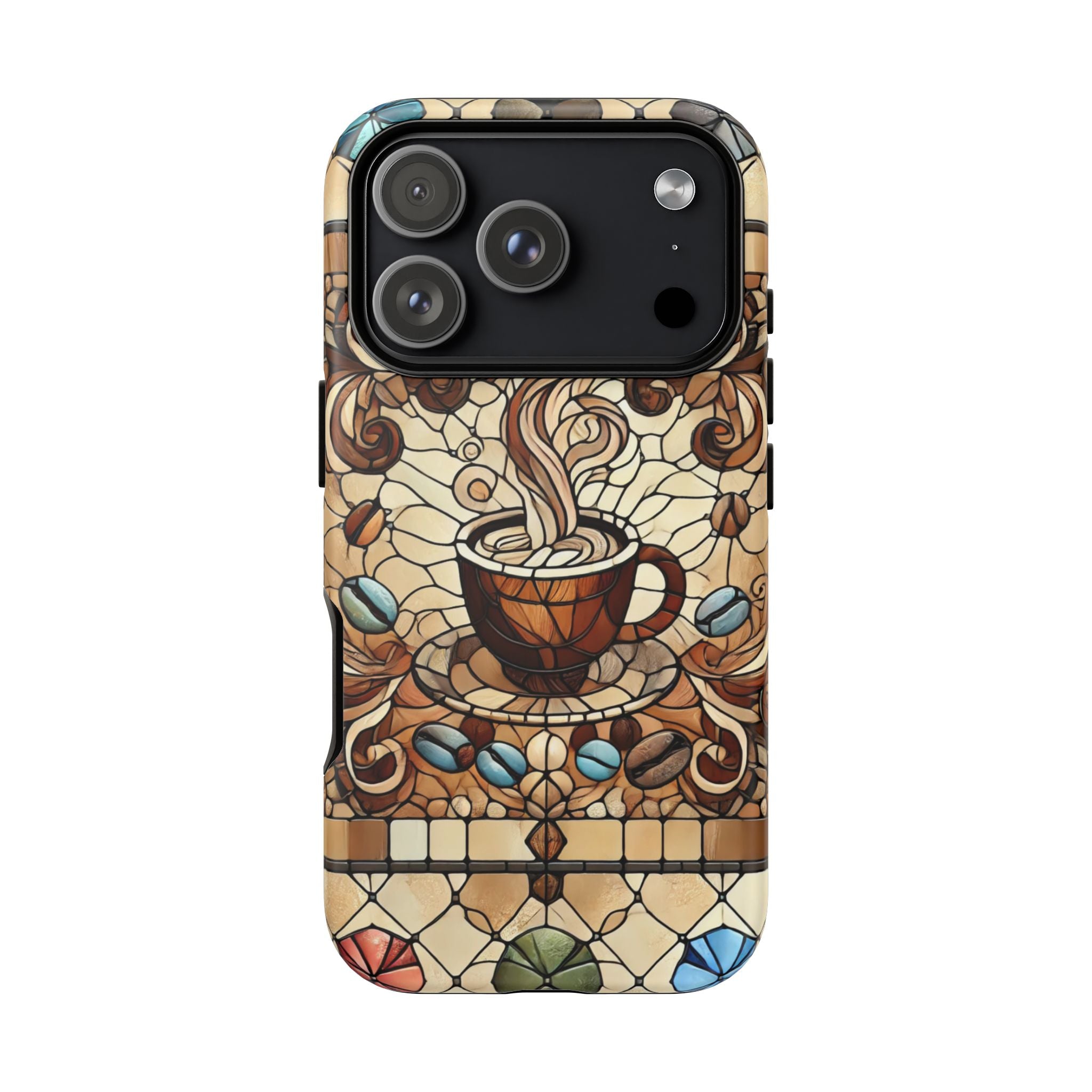Stained Glass Coffee iPhone Case – Shockproof TPU, 3D Wrap Design