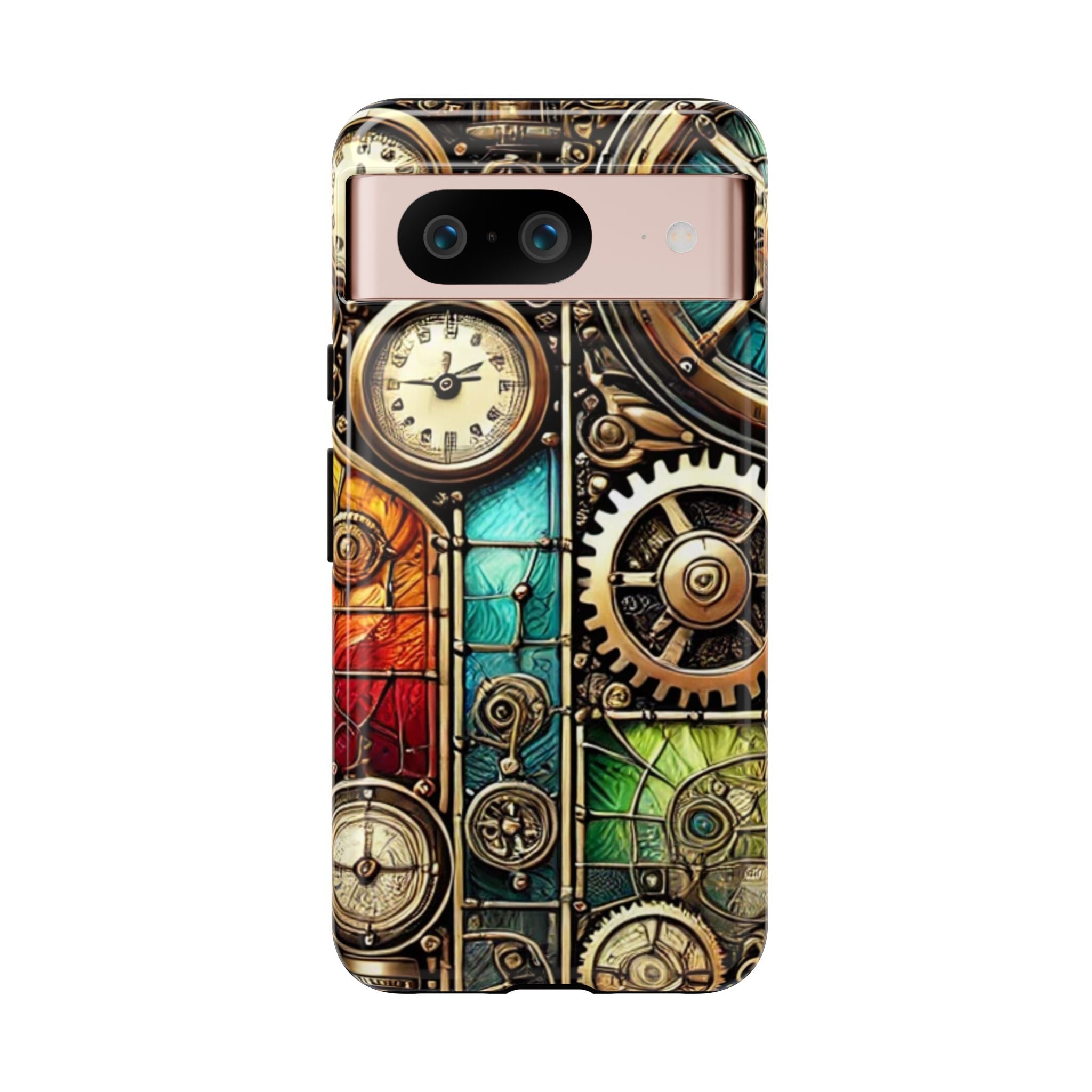 Steampunk Meets Stained Glass Android Case, Artistic Gear Design, Vintage Tech Accessory, Steampunk Decor, Faux Stained Glass Tech Decor