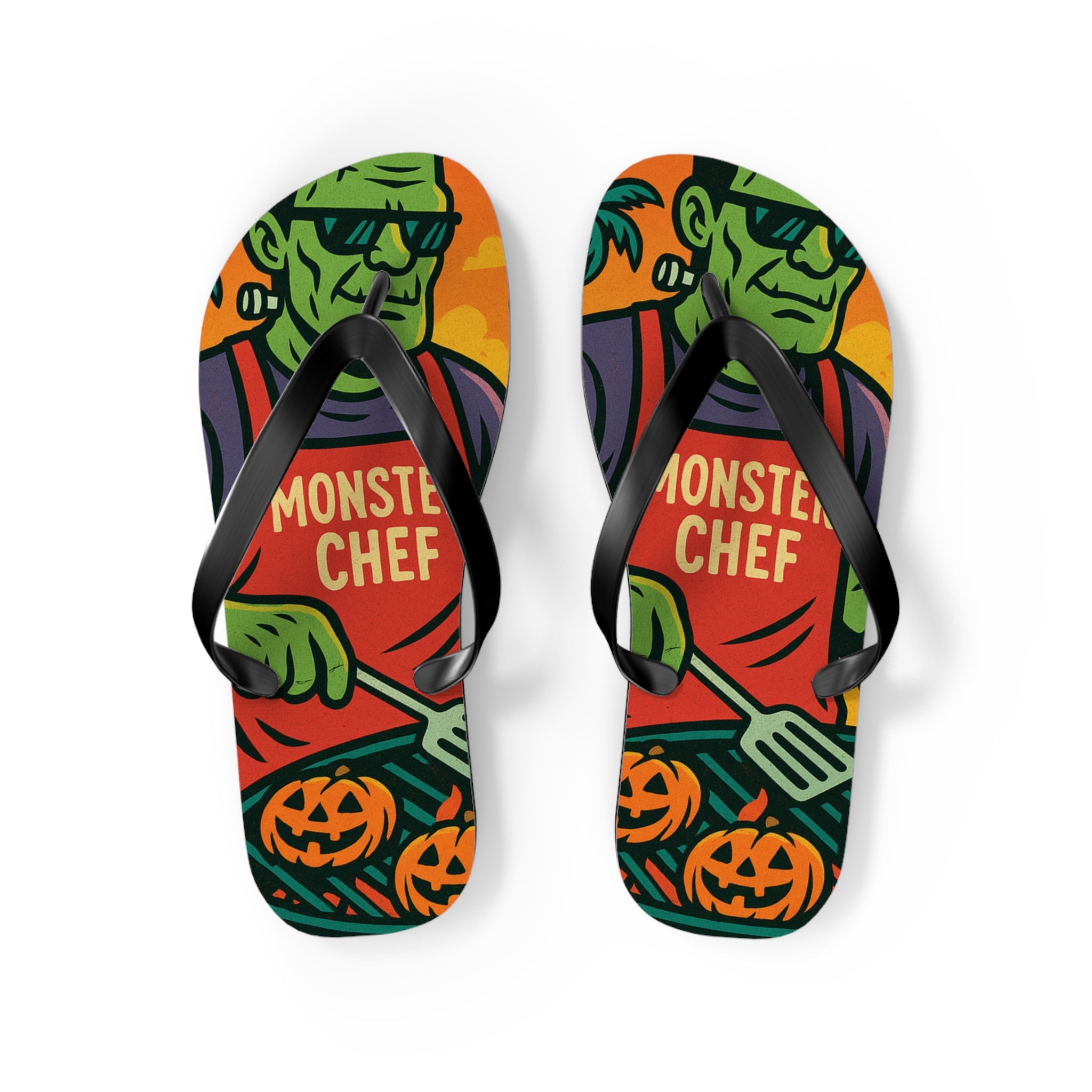 Halloween Monster Chef Flip Flops – Vibrant Summerween Sandals