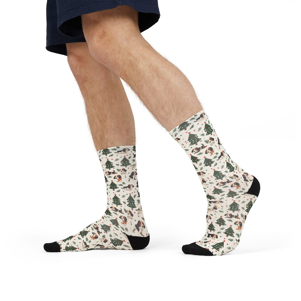 Christmas Woodland Dogs Crew Socks — Cute Holiday Trees & Beagles Sublimation Socks