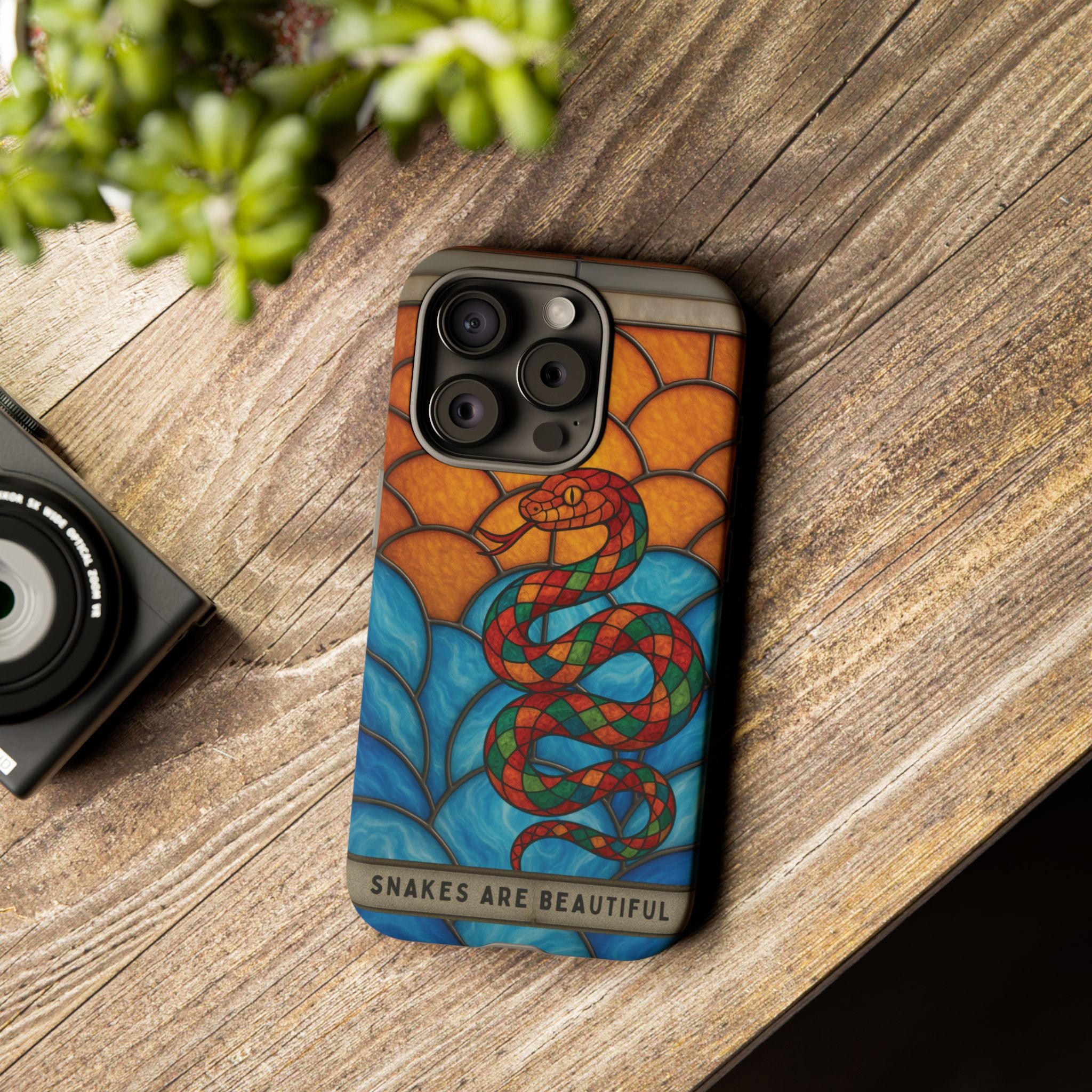 Snakes Are Beautiful Stained Glass Phone Case, Colorful Reptile Design Phone Cover, Nature Lovers Reptile Phone Case, Danger Noodle Case