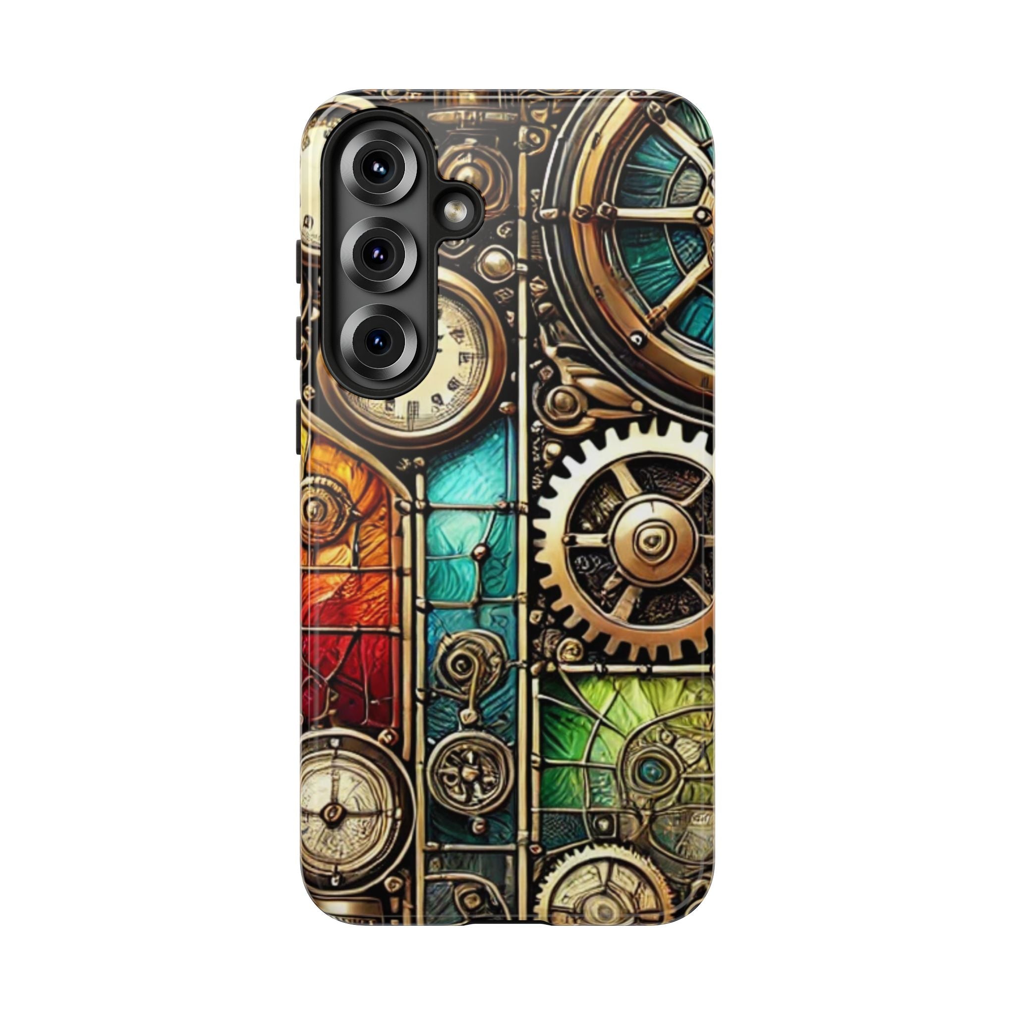 Steampunk Faux Stained Glass Android Phone Case – 3D Full-Wrap Protective Cover with TPU Liner