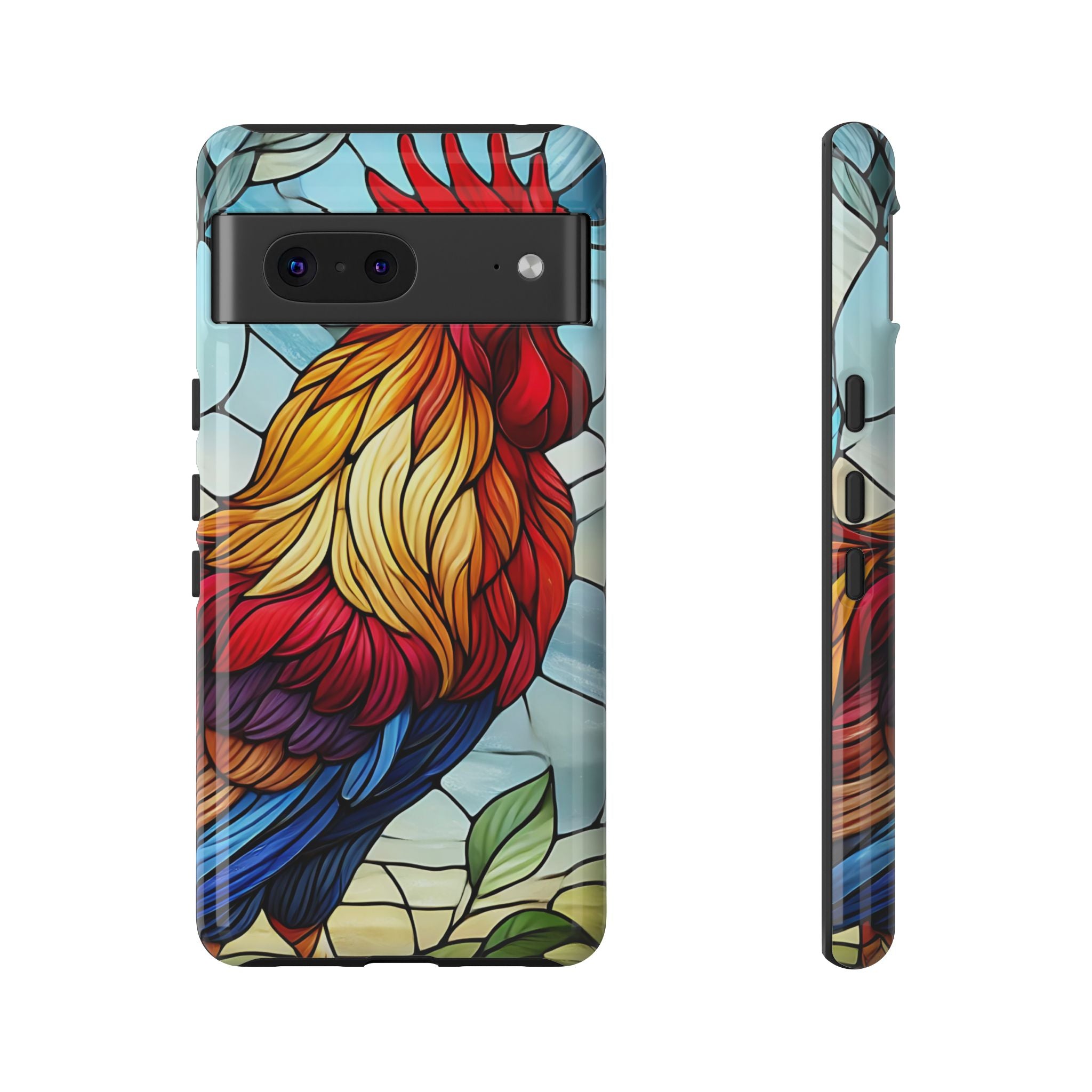 Colorful Stained Glass Rooster Android Case, Tough Protective Phone Cover, Farmhouse Decor Protective Phone Case, Unique Chicken Design