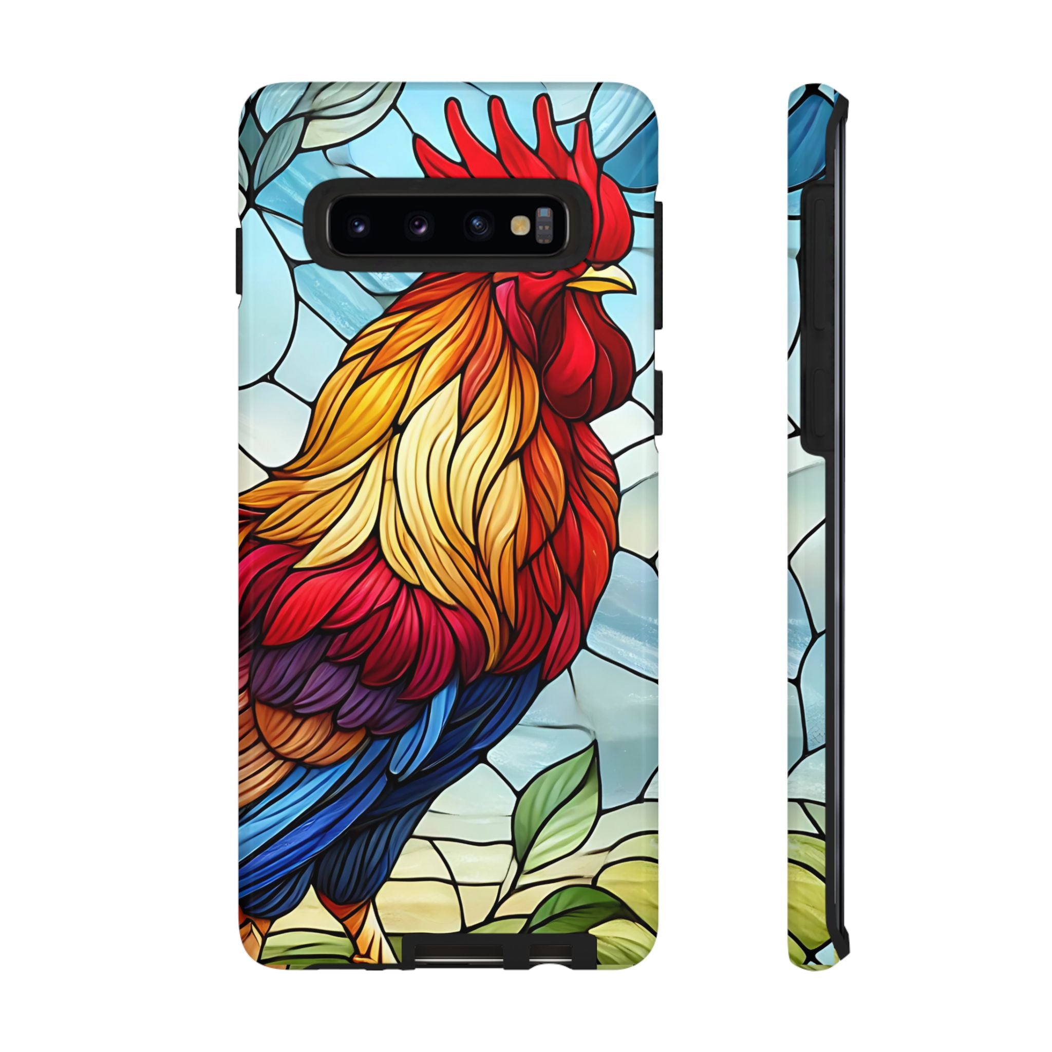 Rooster Faux Stained Glass Phone Case – 3D Full-Wrap Protective Cover with TPU Liner