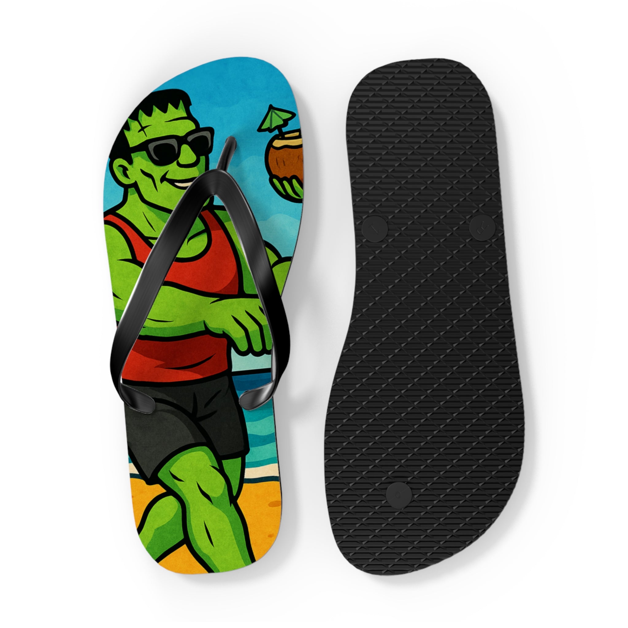 Fun Monster-Themed Flip Flops - Vibrant Summerween Sandals