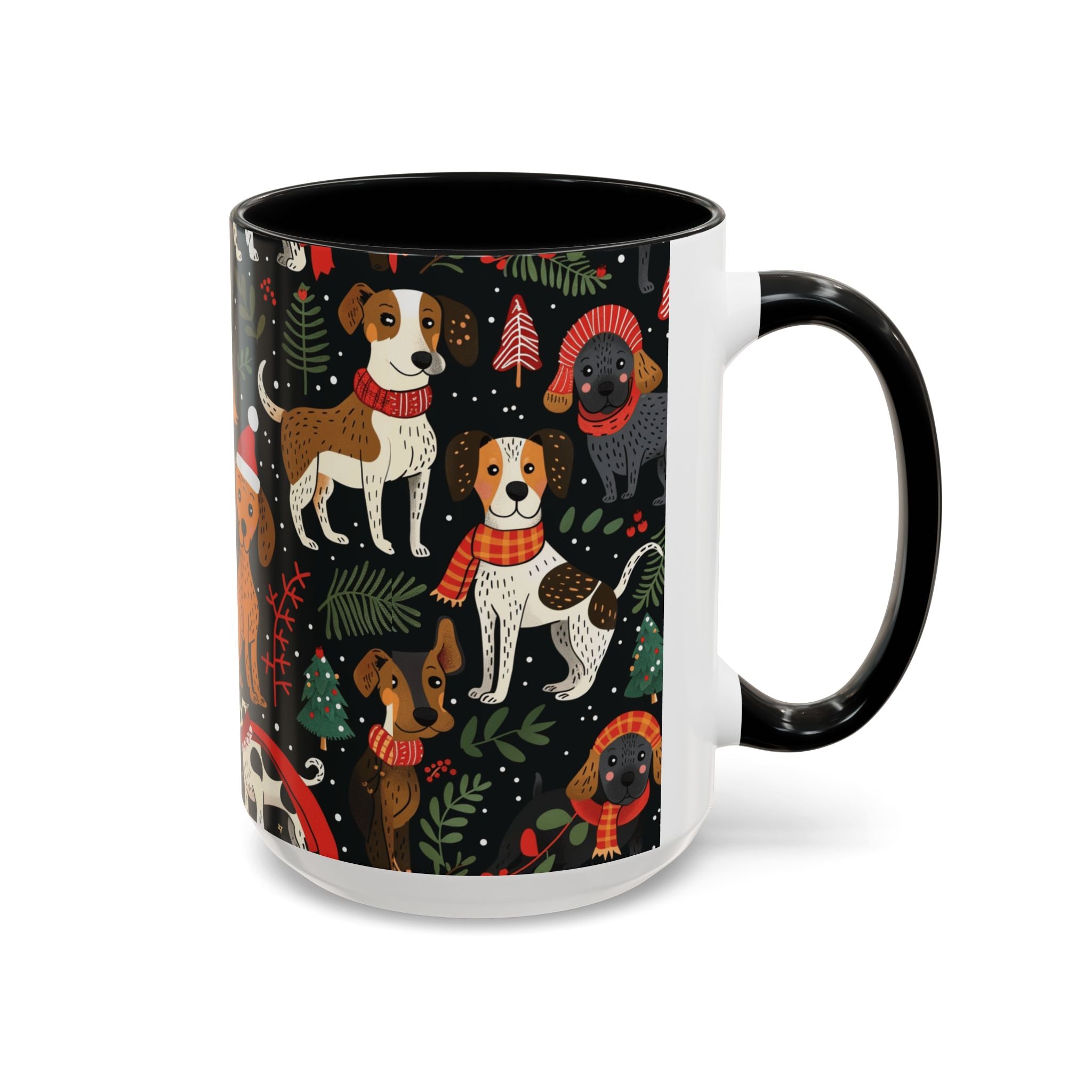 Holiday Dogs Coffee Mug — Festive Dachshund & Beagle Pattern (11/15oz)