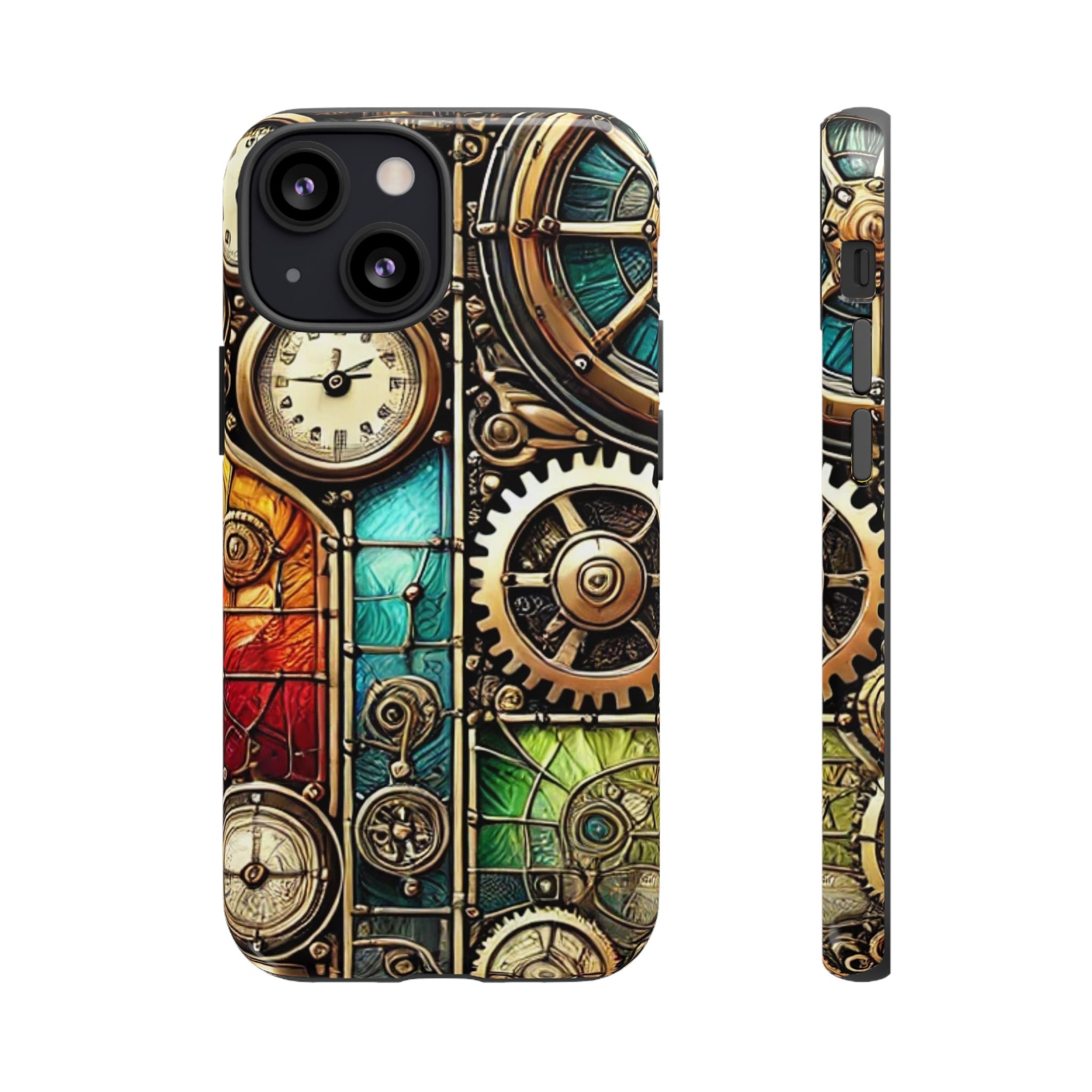 Steampunk Faux Stained Glass iPhone Case – 3D Full-Wrap Protective Cover with TPU Liner