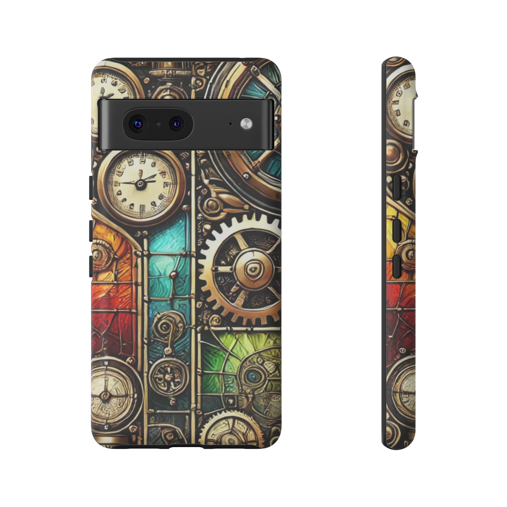 Steampunk Meets Stained Glass Android Case, Artistic Gear Design, Vintage Tech Accessory, Steampunk Decor, Faux Stained Glass Tech Decor