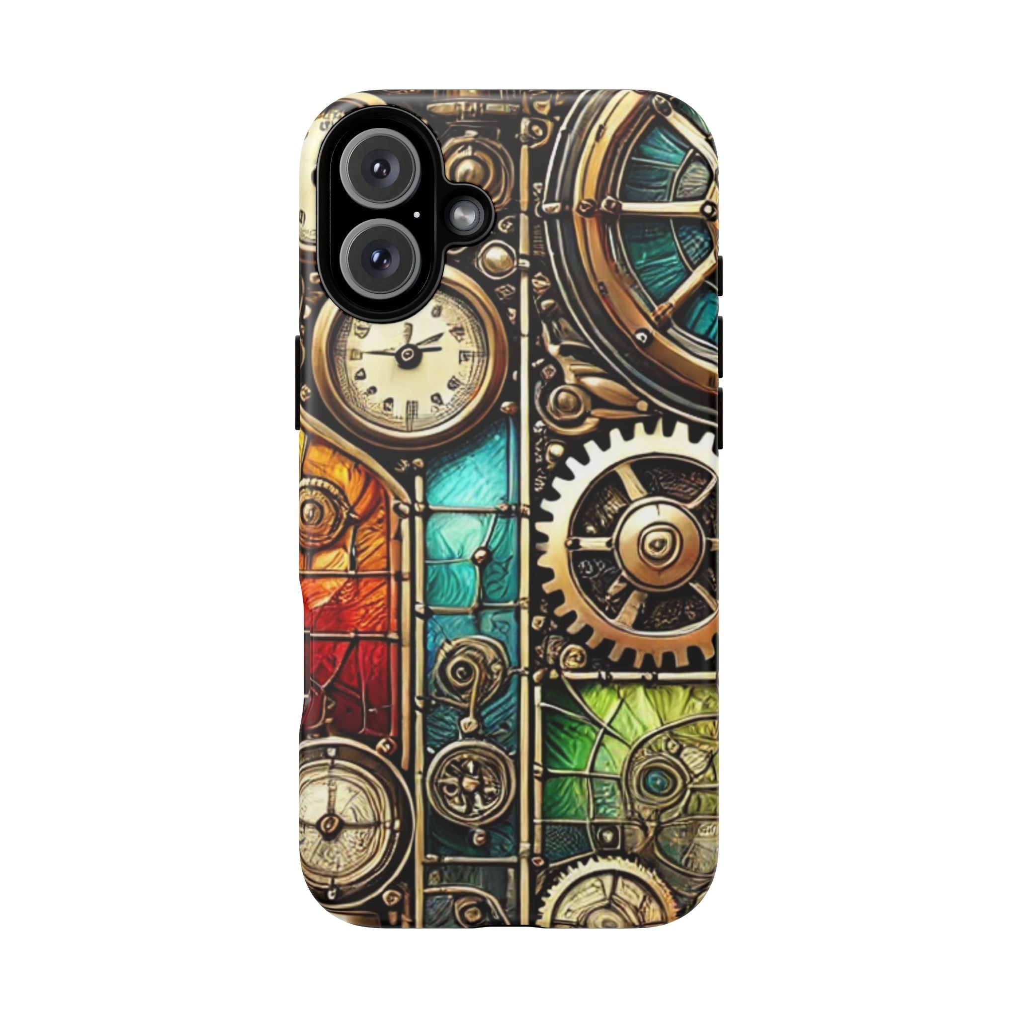 Steampunk Faux Stained Glass iPhone Case – 3D Full-Wrap Protective Cover with TPU Liner
