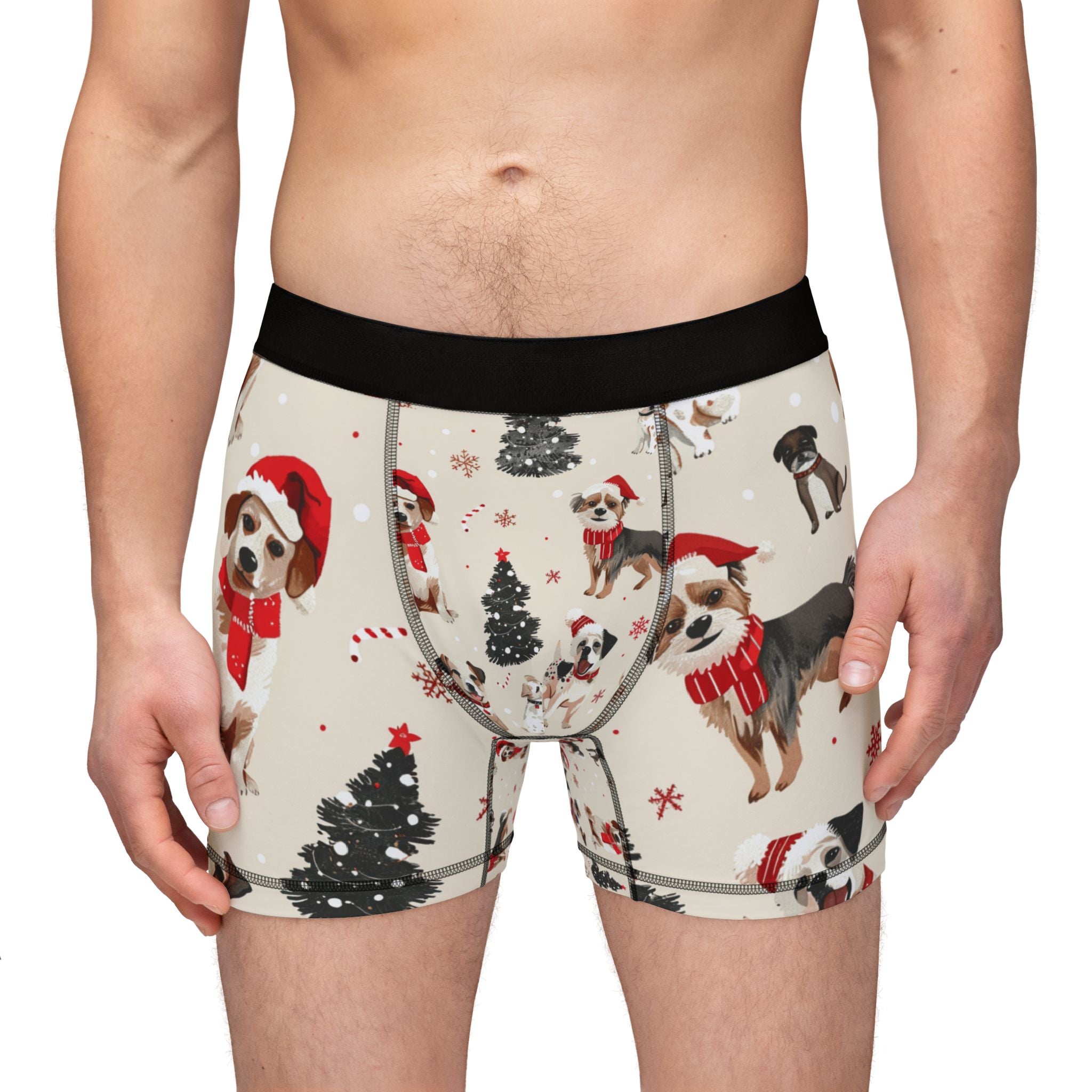 Christmas Dog Boxer Briefs — Festive Puppies All-Over Print Men's Boxers