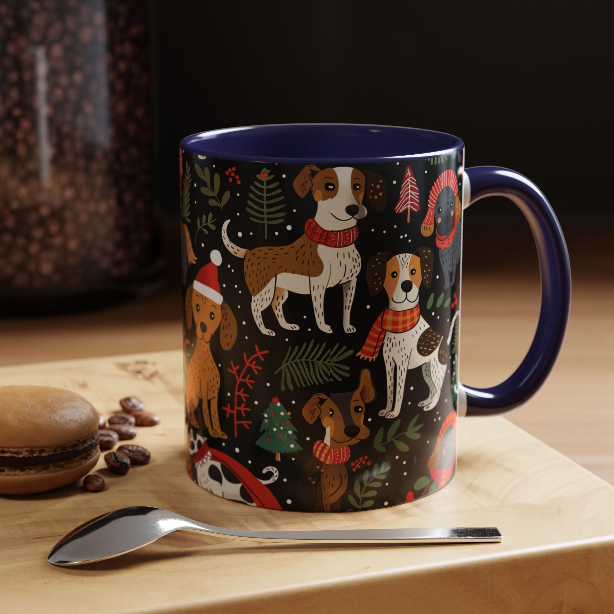 Holiday Dogs Coffee Mug — Festive Dachshund & Beagle Pattern (11/15oz)
