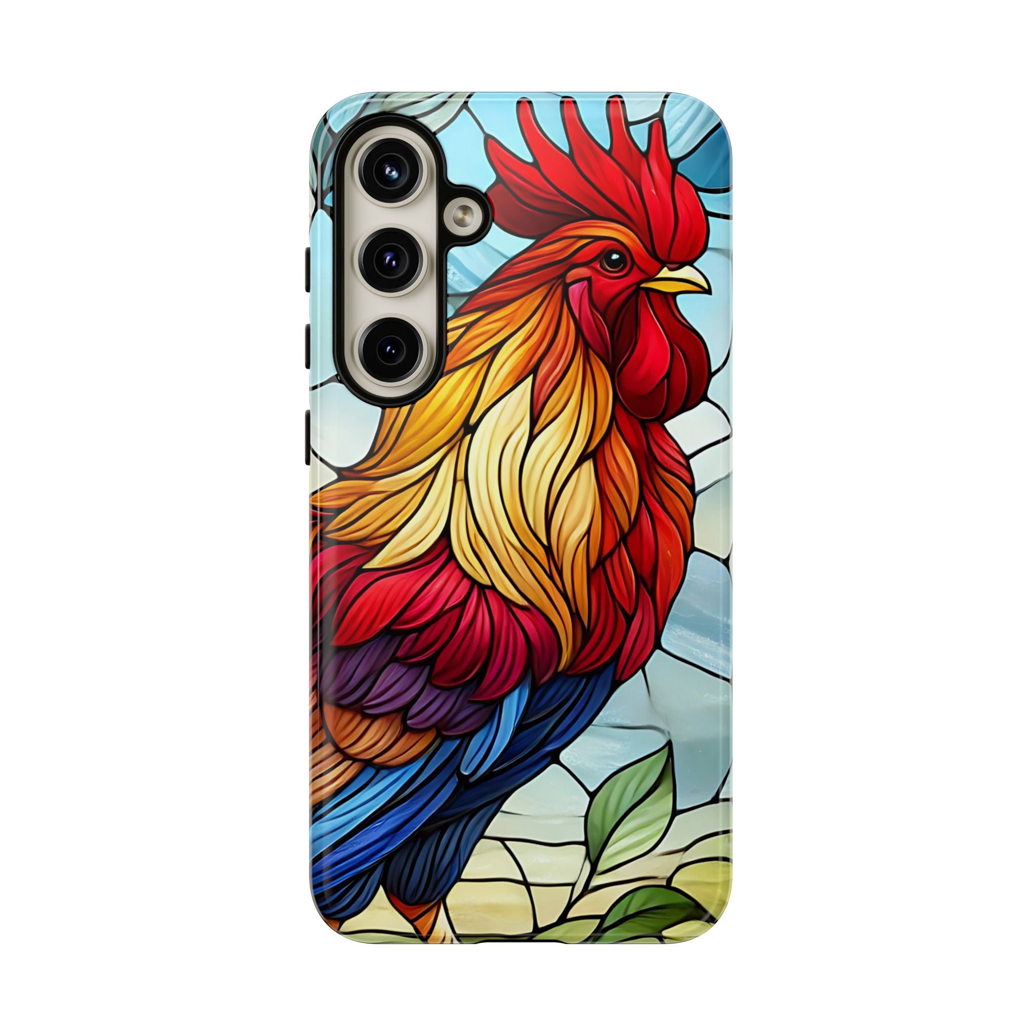 Rooster Faux Stained Glass Phone Case – 3D Full-Wrap Protective Cover with TPU Liner