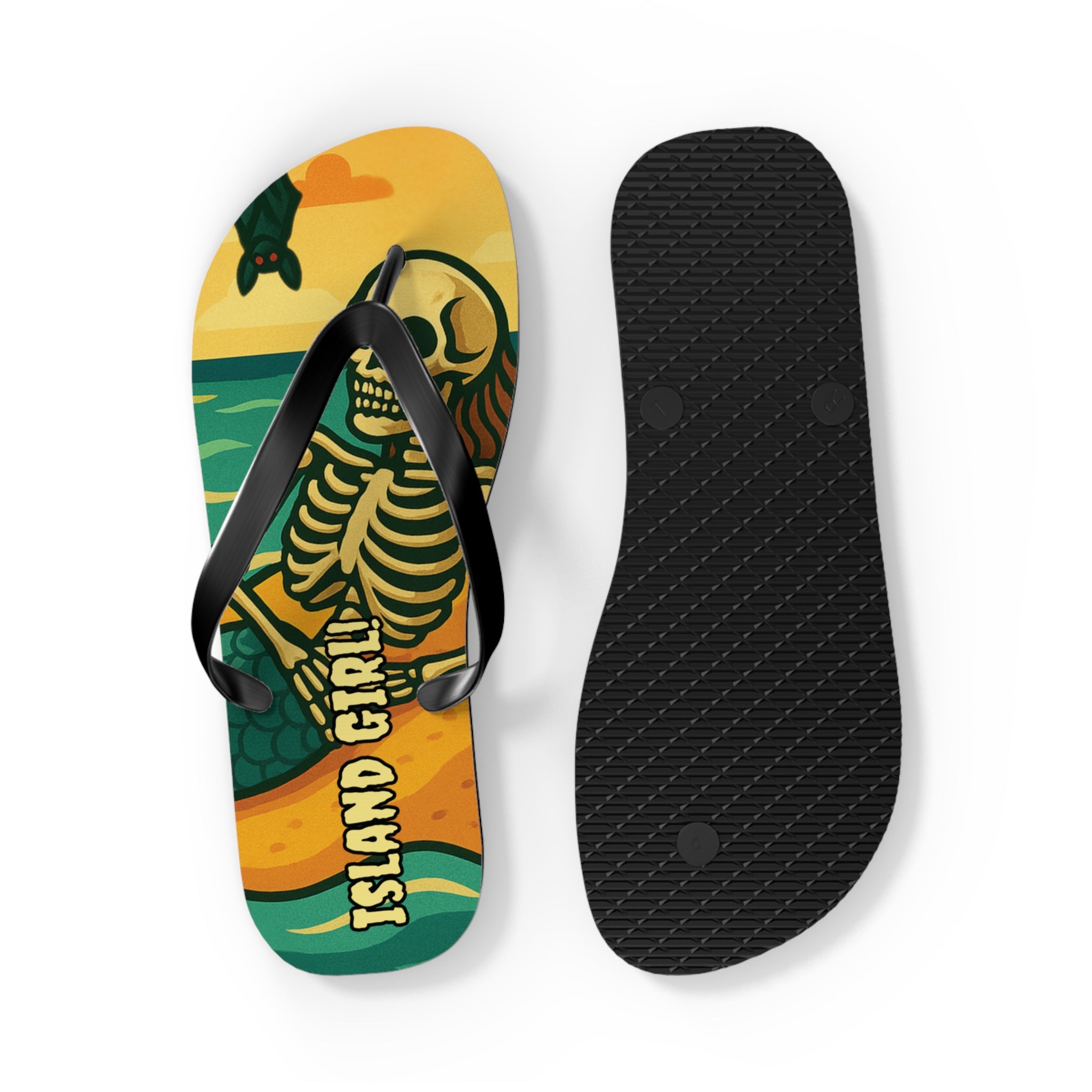 Beach Vibes Flip Flops, Island Girl Skull Design Sandals