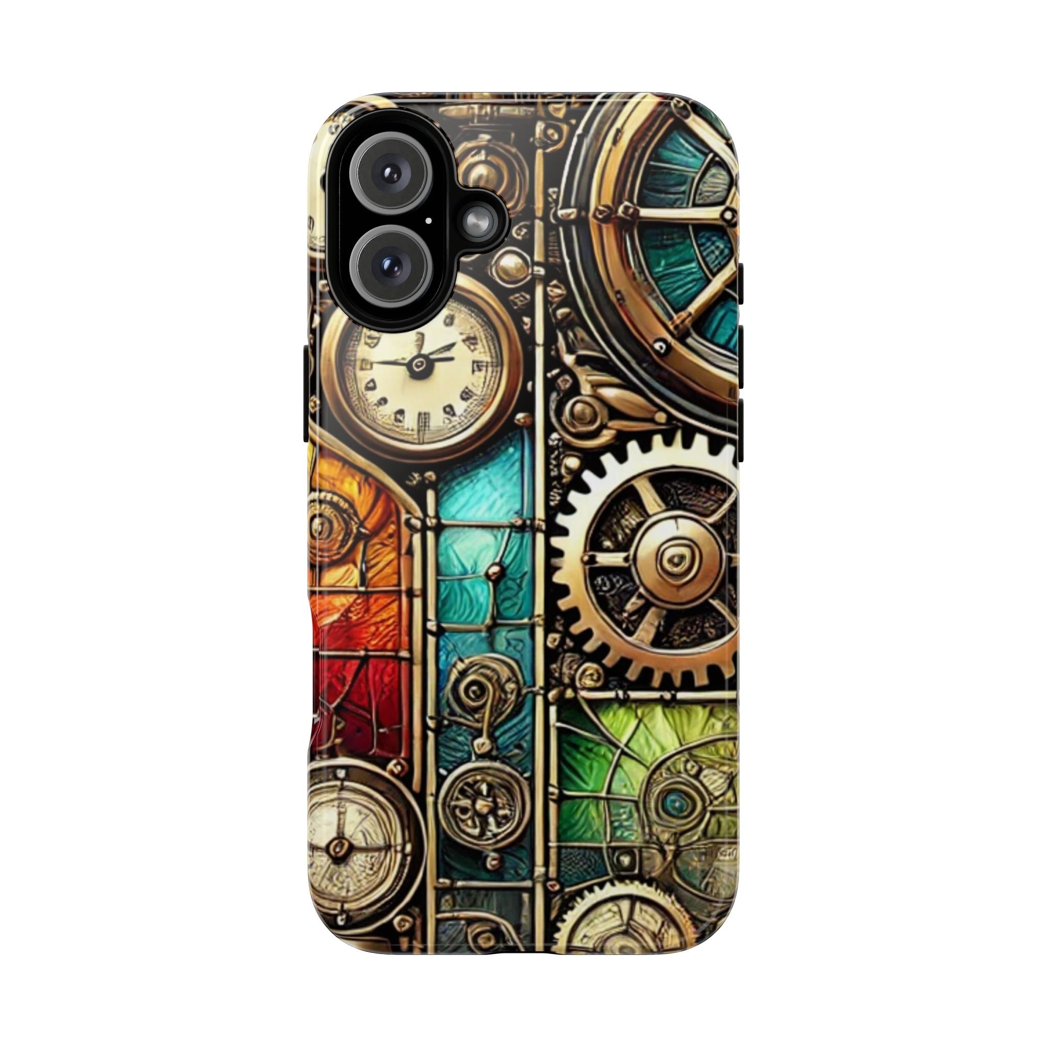 Steampunk Faux Stained Glass iPhone Case – 3D Full-Wrap Protective Cover with TPU Liner