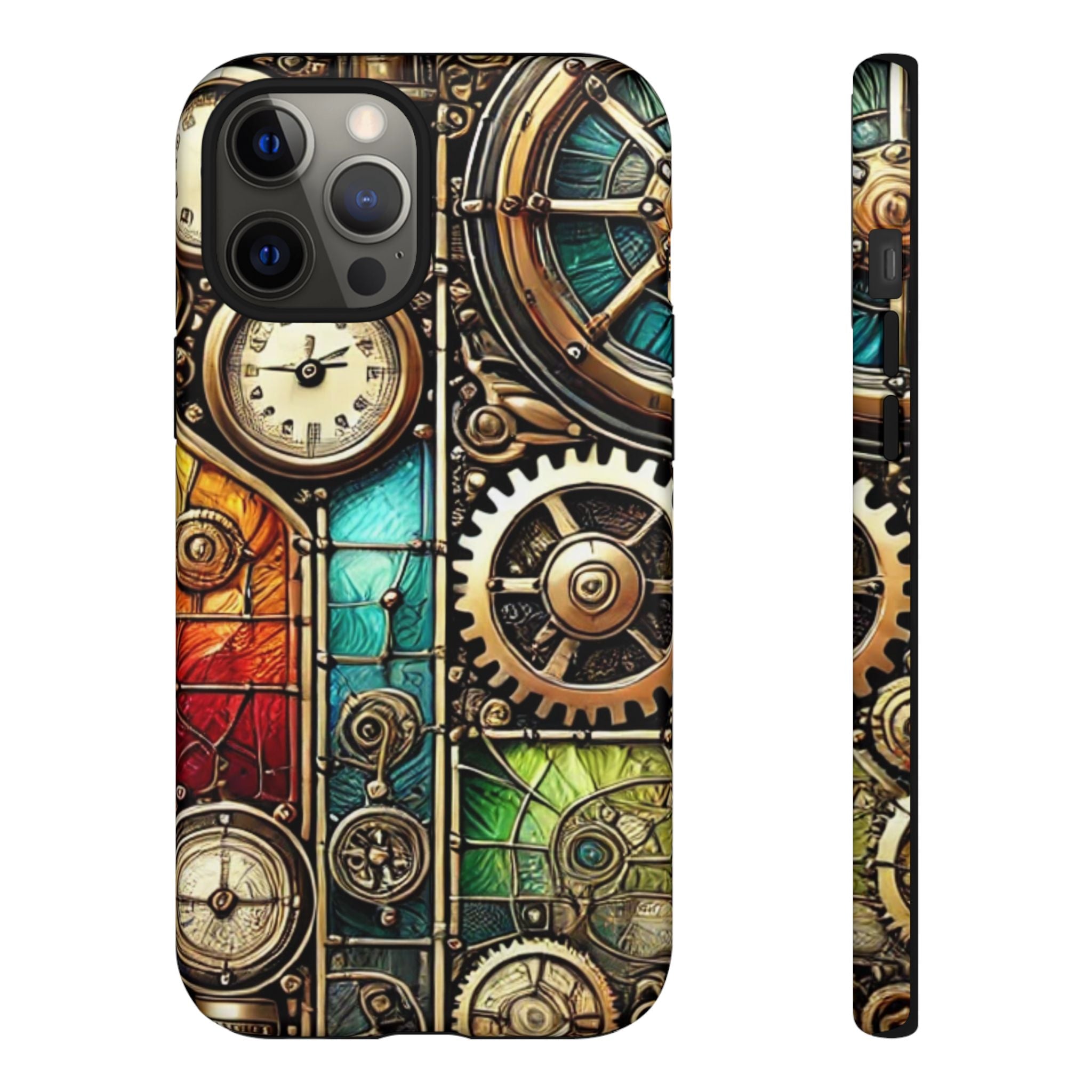 Steampunk Faux Stained Glass iPhone Case – 3D Full-Wrap Protective Cover with TPU Liner