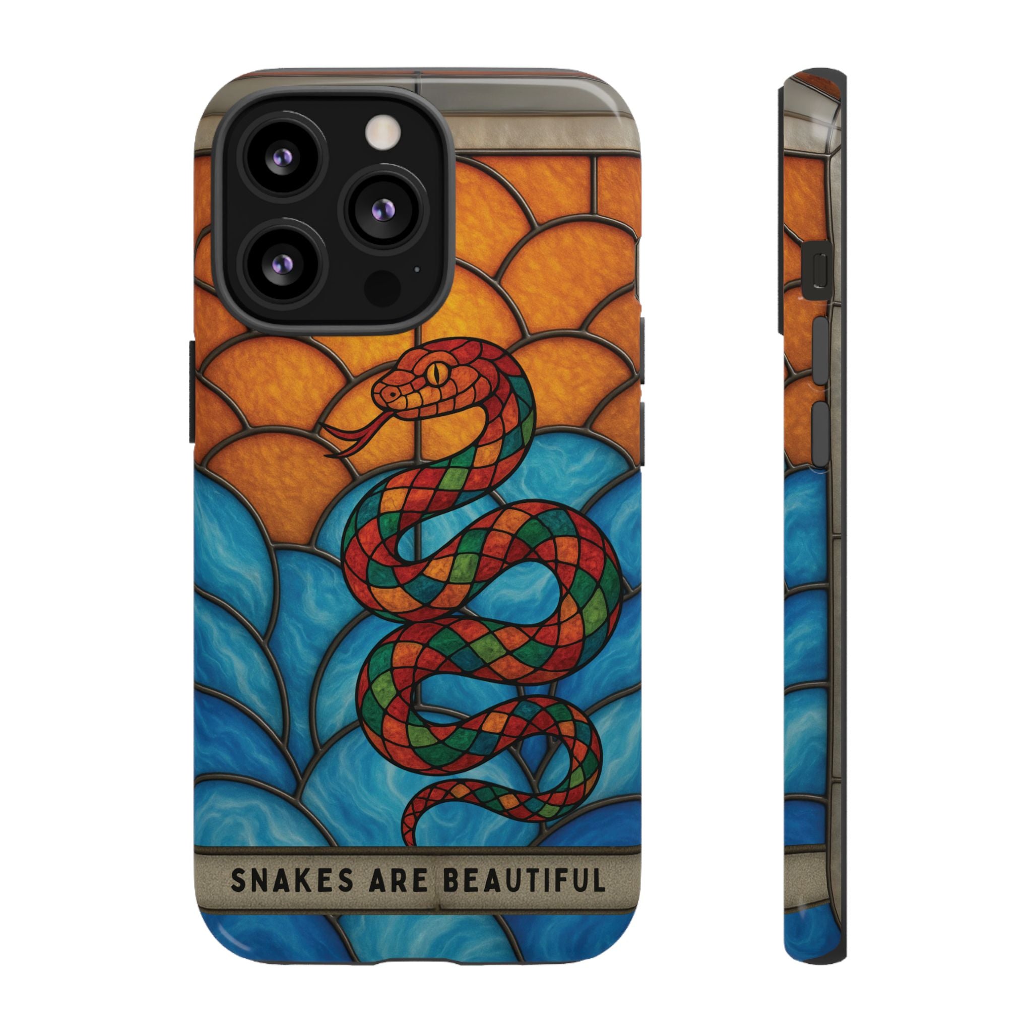 Snakes Are Beautiful Stained Glass Phone Case, Colorful Reptile Design Phone Cover, Nature Lovers Reptile Phone Case, Danger Noodle Case