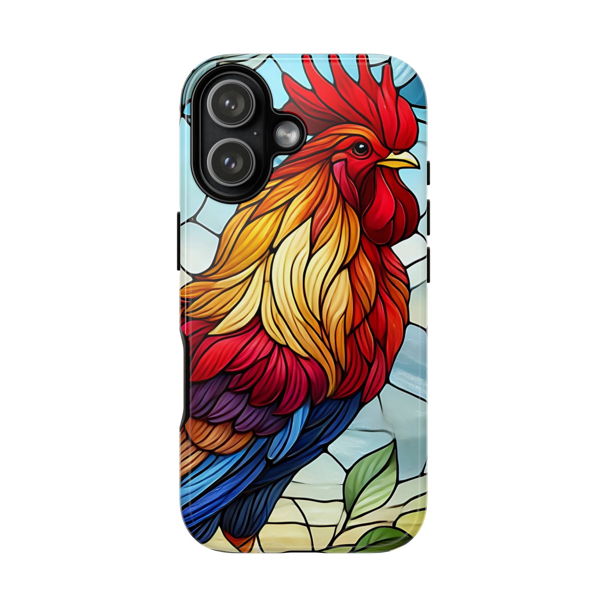 Rooster Faux Stained Glass Phone Case – 3D Full-Wrap Protective Cover with TPU Liner