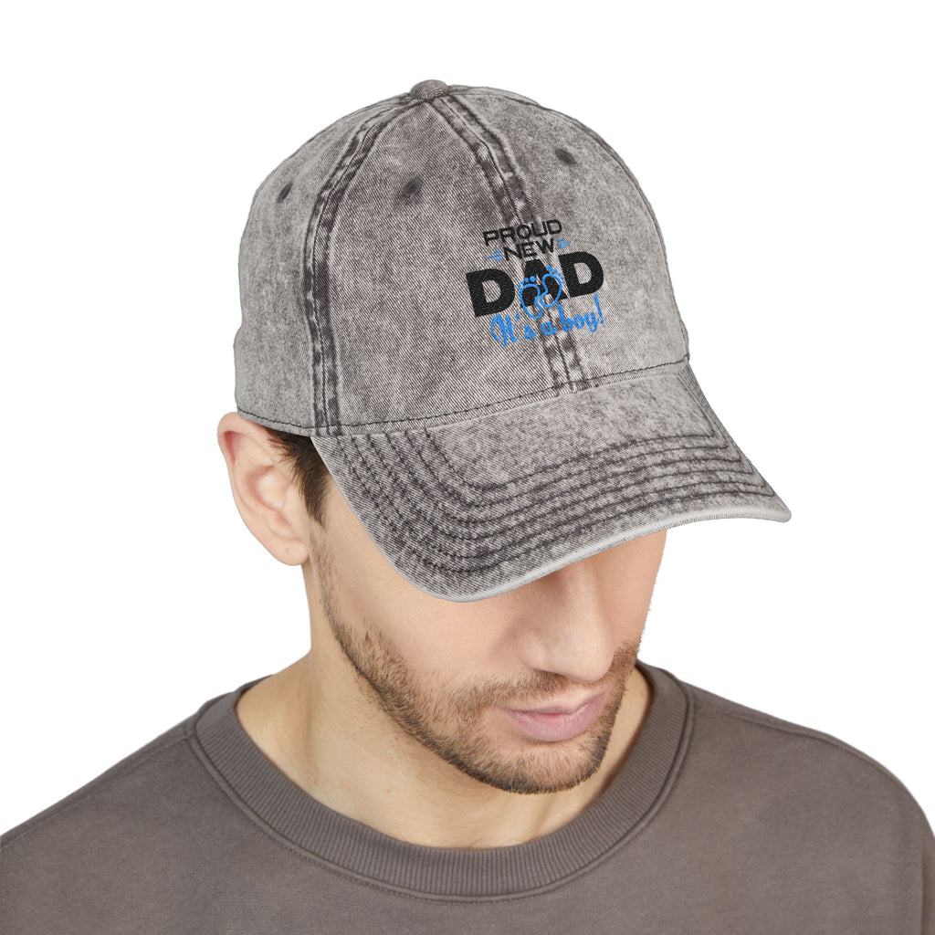 Vintage Embroidered 'Proud New Dad' Cap — Distressed Red Baseball Hat