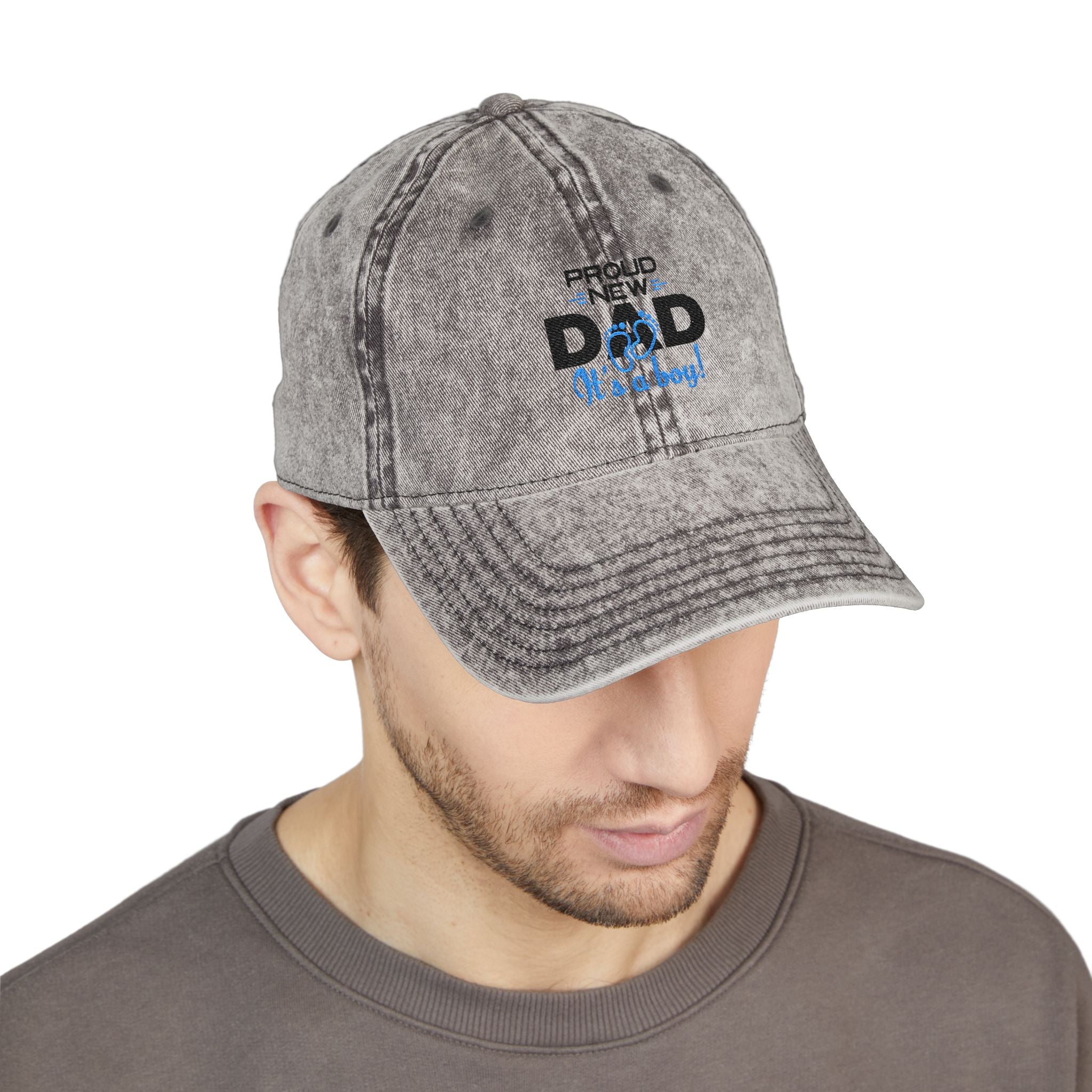 Vintage Embroidered 'Proud New Dad' Cap — Distressed Red Baseball Hat