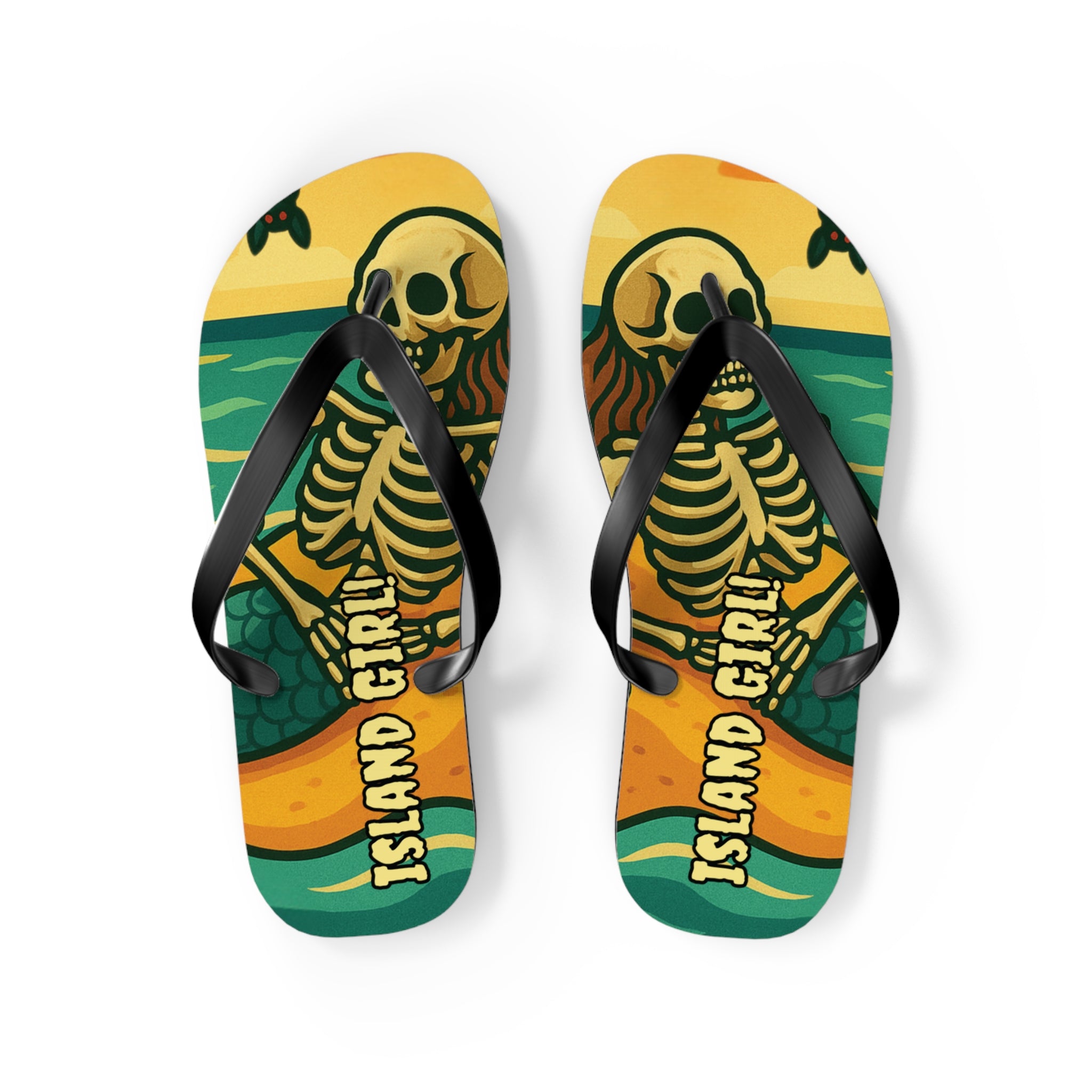 Beach Vibes Flip Flops, Island Girl Skull Design Sandals