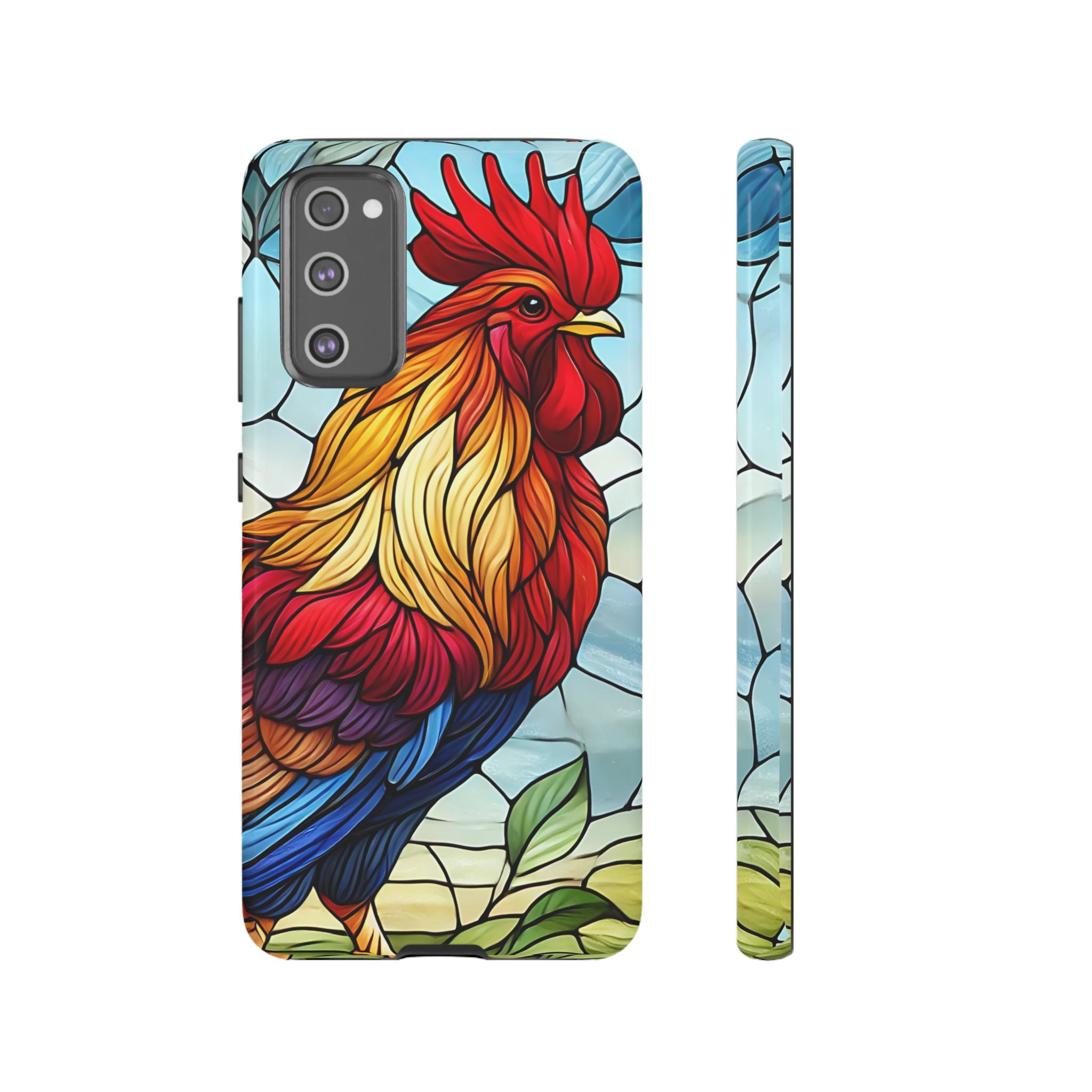 Rooster Faux Stained Glass Phone Case – 3D Full-Wrap Protective Cover with TPU Liner