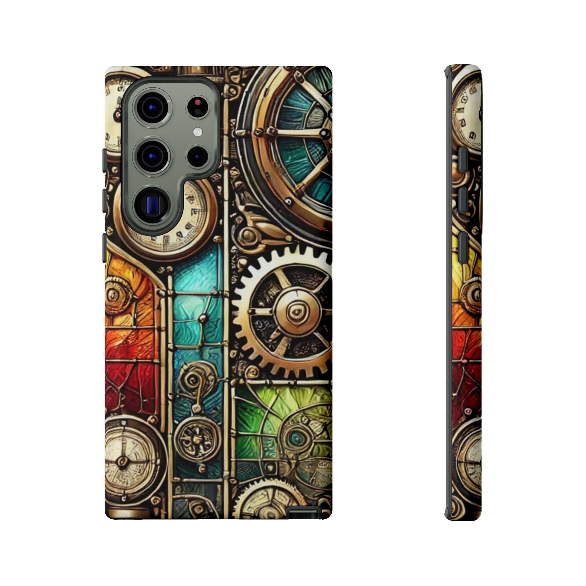 Steampunk Meets Stained Glass Android Case, Artistic Gear Design, Vintage Tech Accessory, Steampunk Decor, Faux Stained Glass Tech Decor