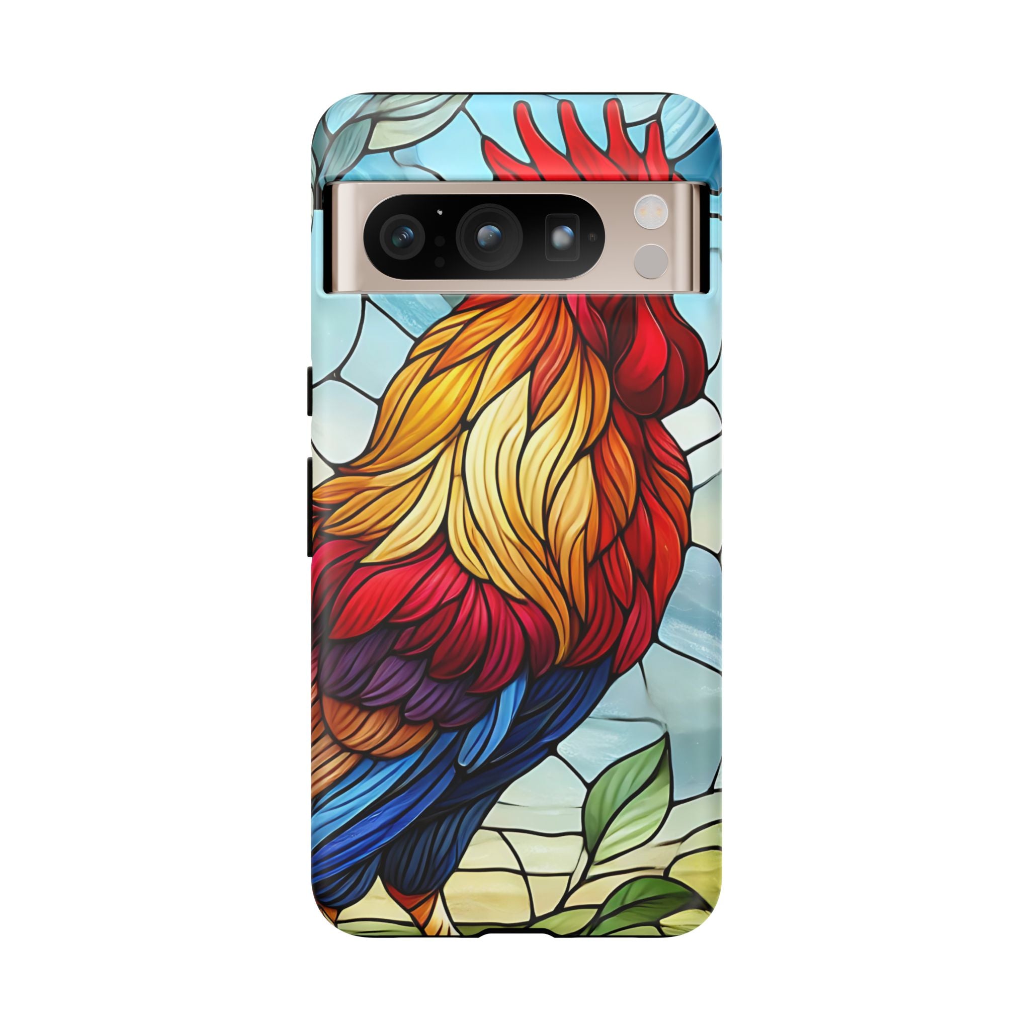 Rooster Faux Stained Glass Phone Case – 3D Full-Wrap Protective Cover with TPU Liner