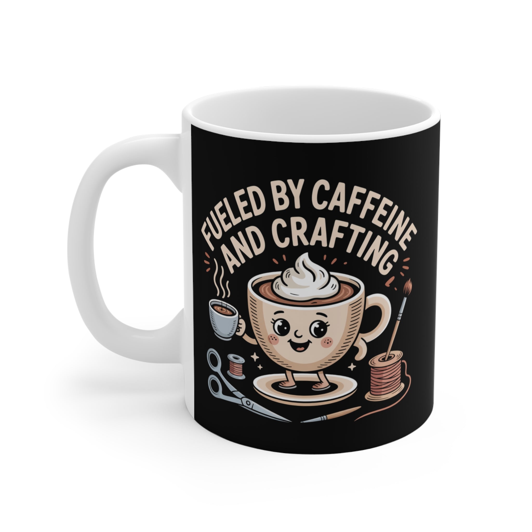 Ceramic Coffee Mug, Fueled by Caffeine and Crafting Printed Coffee Cup