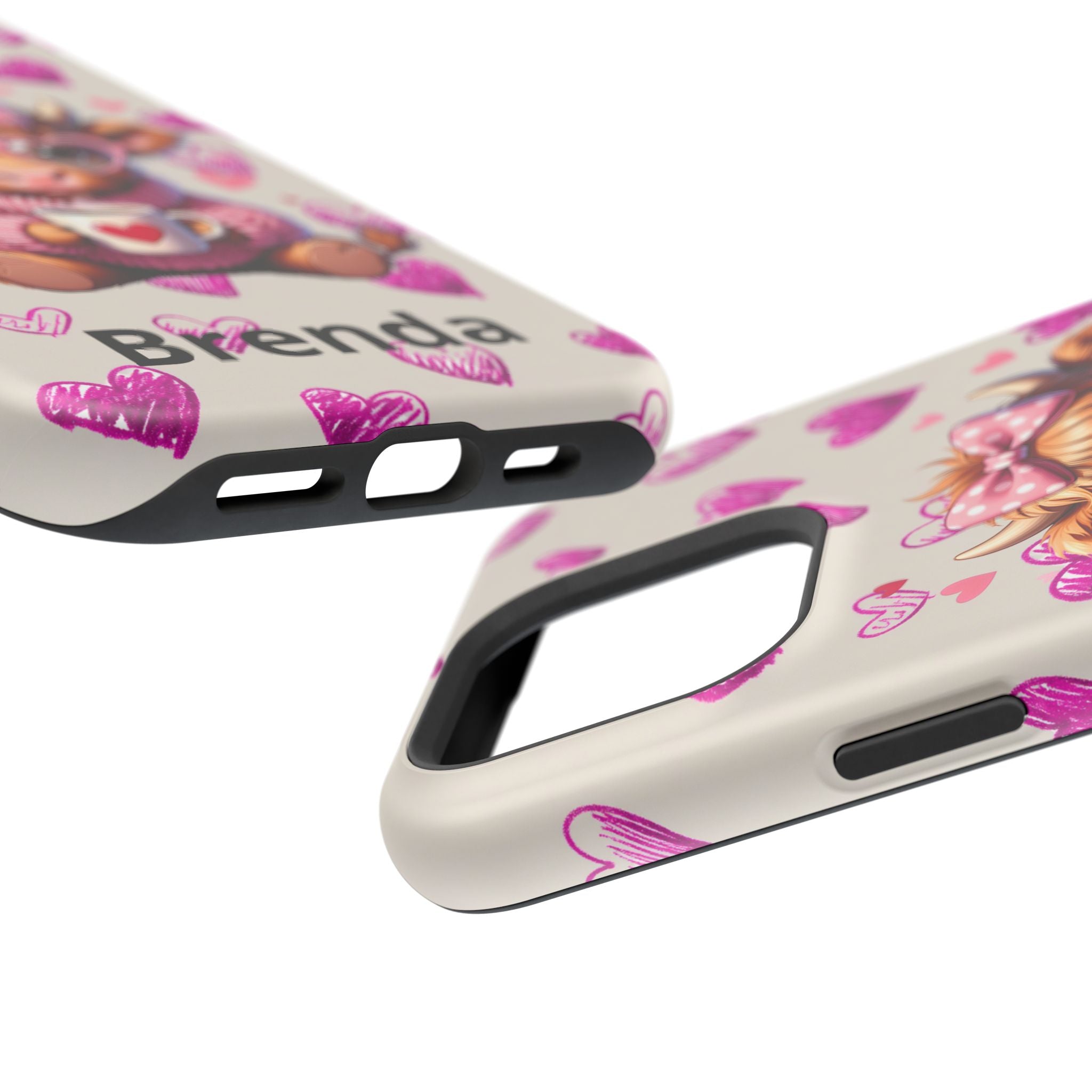 Highland Cow With Pink Hearts iPhone Case, Valentines Magnetic Impact-Resistant Case